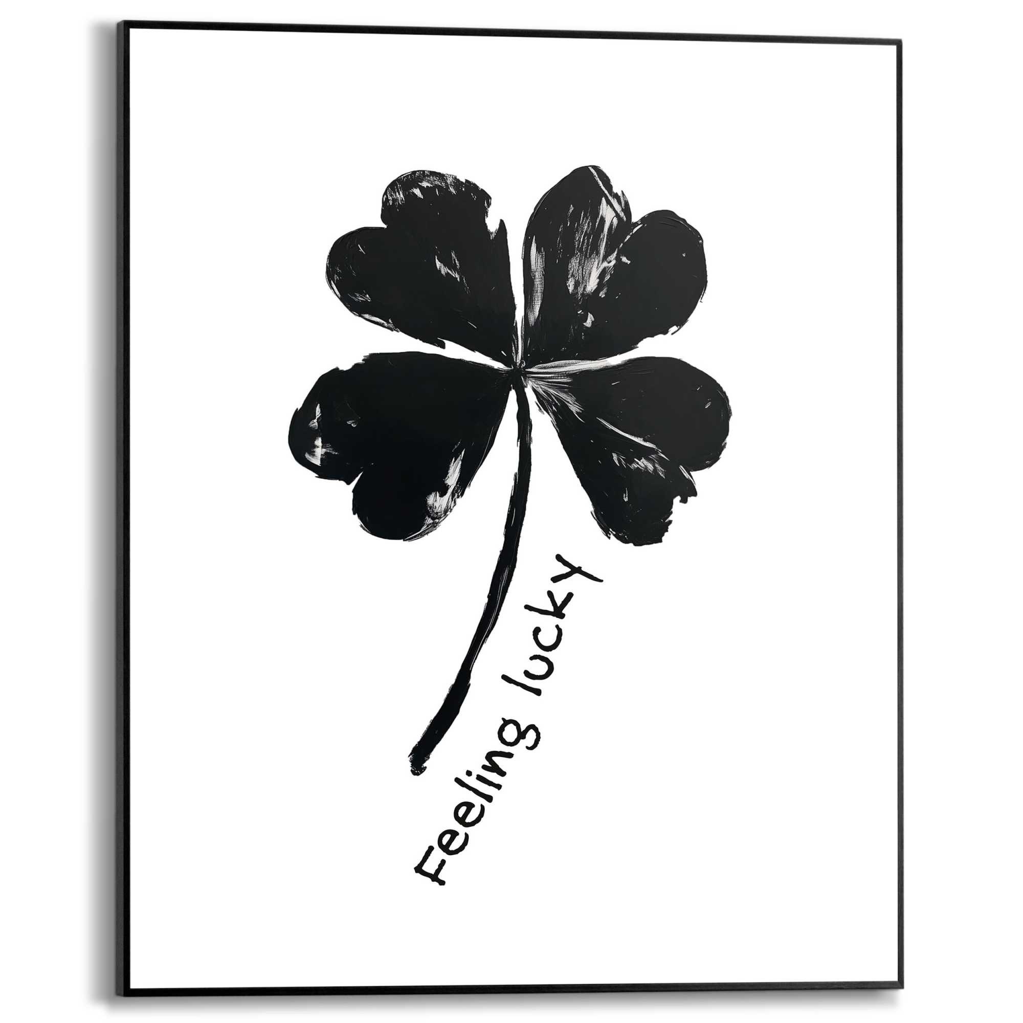 Image of Reinders Poster "Feeling Lucky" Küche - Vierblättriges Kleeblatt - Schwarz-Weiss - MDF - Sprüche