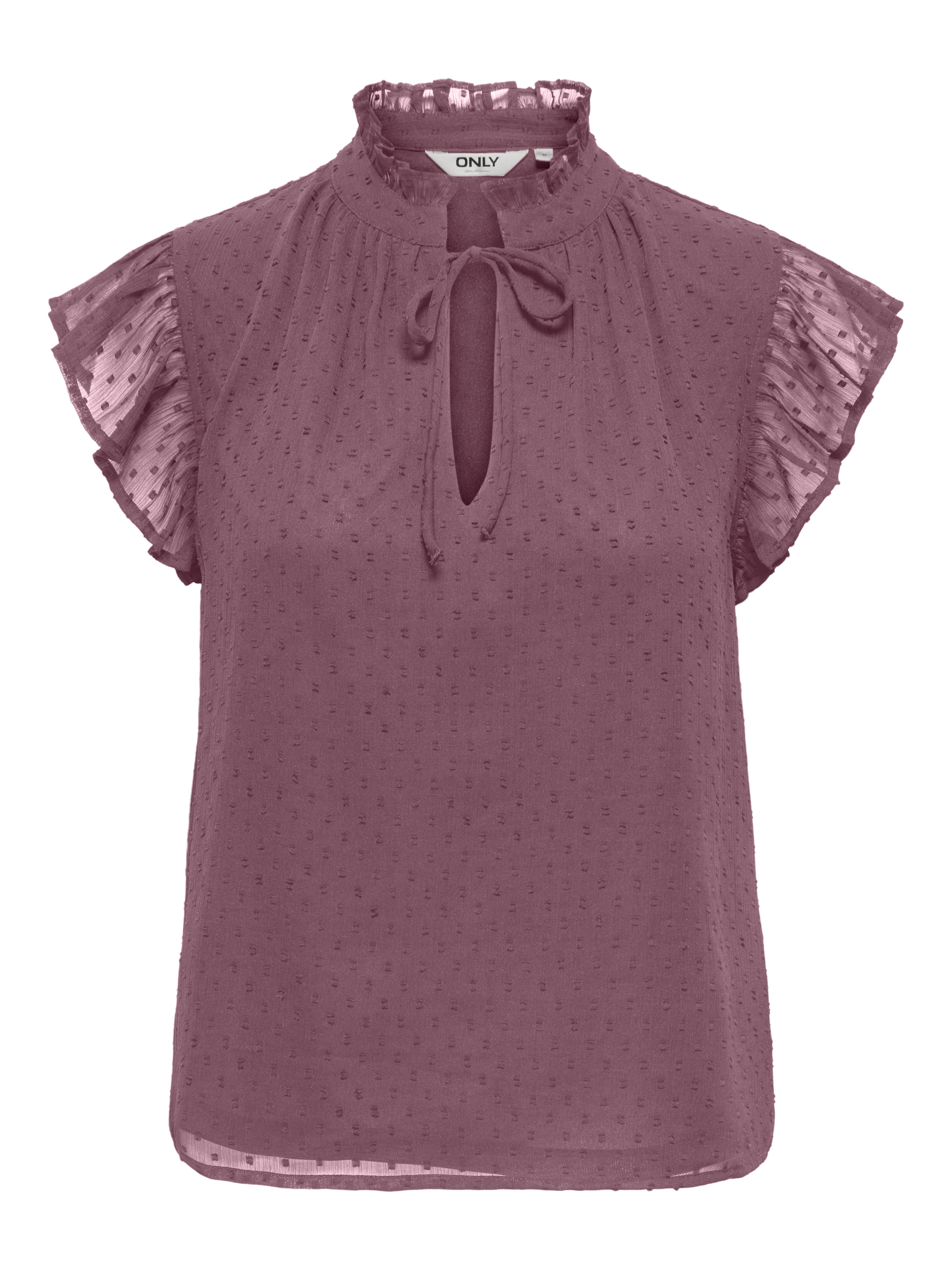ONLY Spitzenbluse »ONLLANDAU DOBBY FRILL V-NECK TOP WVN« Kunstfaser