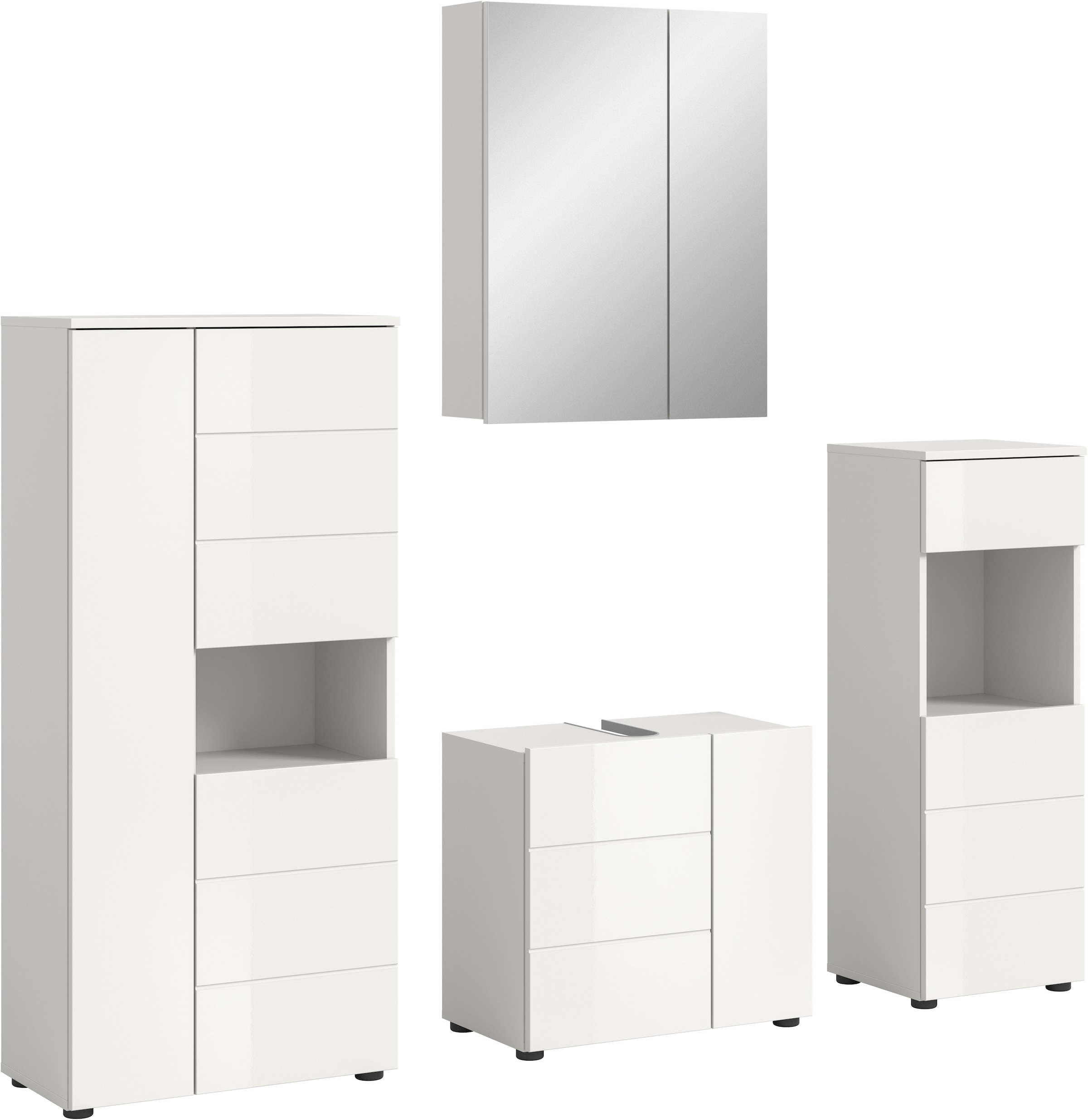 Image of welltime Badmöbel-Set "Biel, Höhe 190 cm, Midischrank, Unterschrank, Spiegel, Standschrank" 4 Stk. tlg.