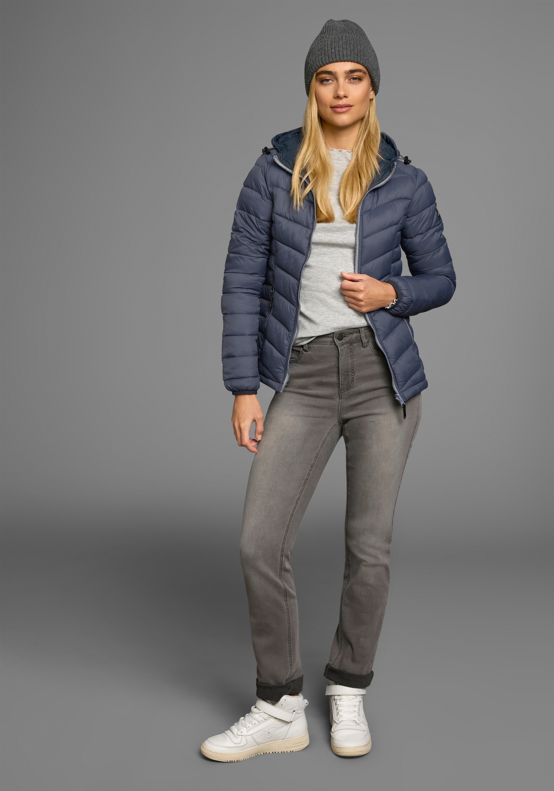 Polarino Steppjacke, mit Kapuze, für kühle Tage, aus leichtem Webmaterial, wasserabweisend