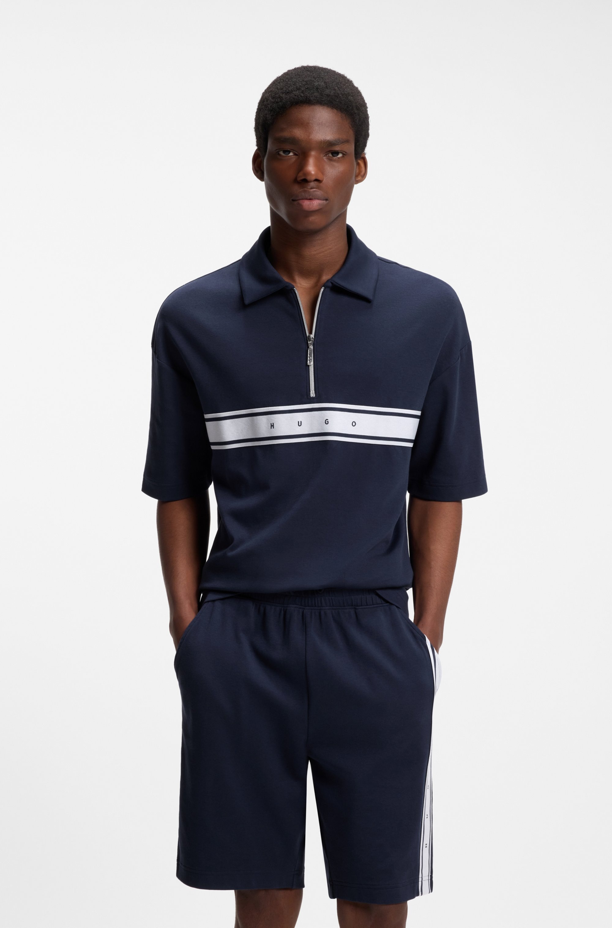 Image of HUGO Underwear Poloshirt "NAUTIX ZIP POLO" aus Stretch-Baumwolle, Relaxed Fit