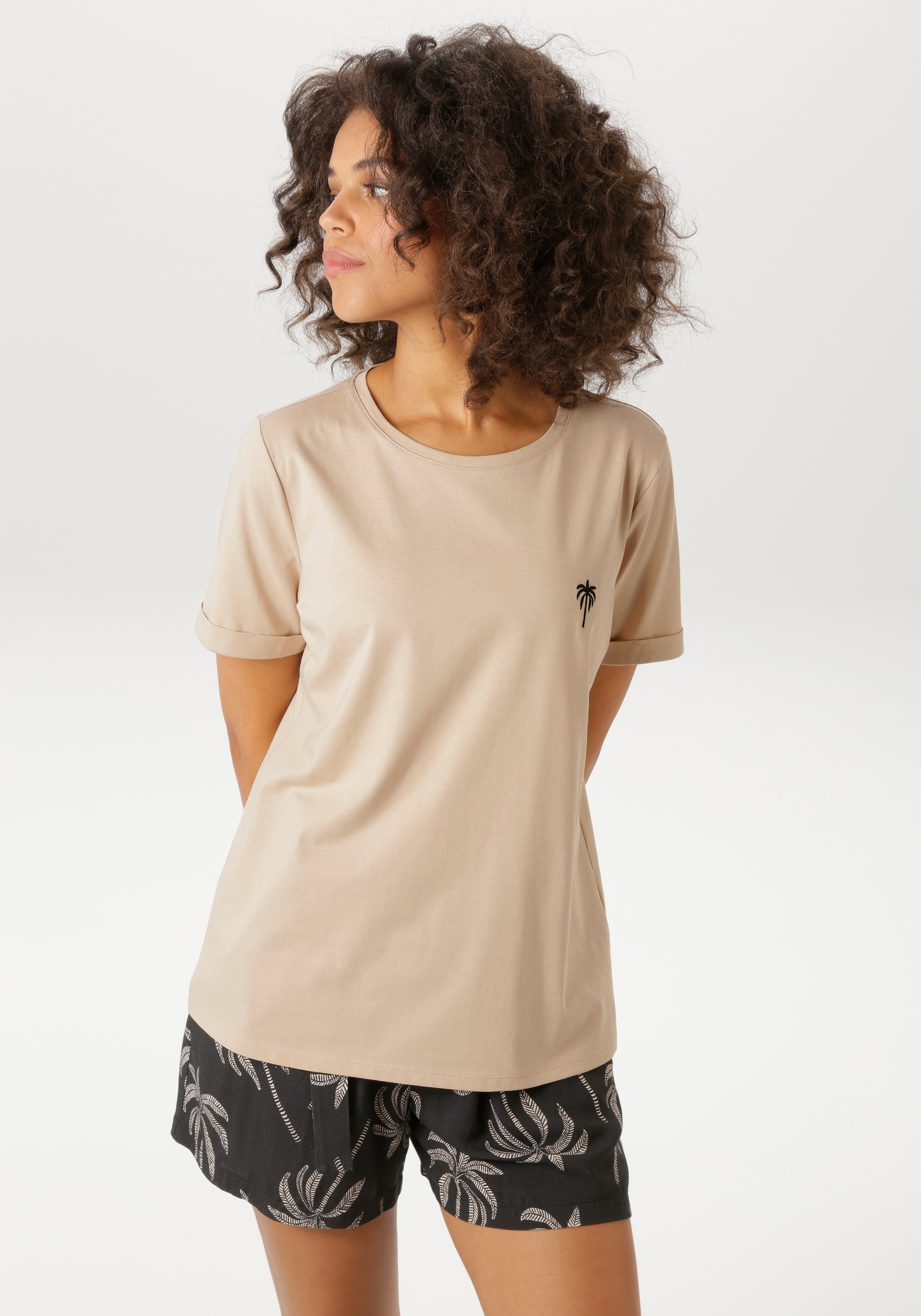 Image of Aniston CASUAL T-Shirt mit aufgestickter Palme