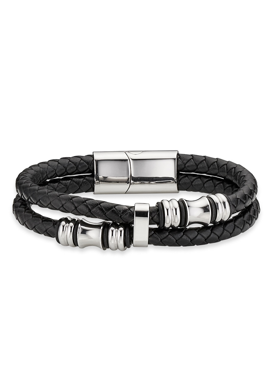 Image of Bruno Banani Lederarmband "Schmuck Geschenk Armkette Axt Lederband breit Silber"