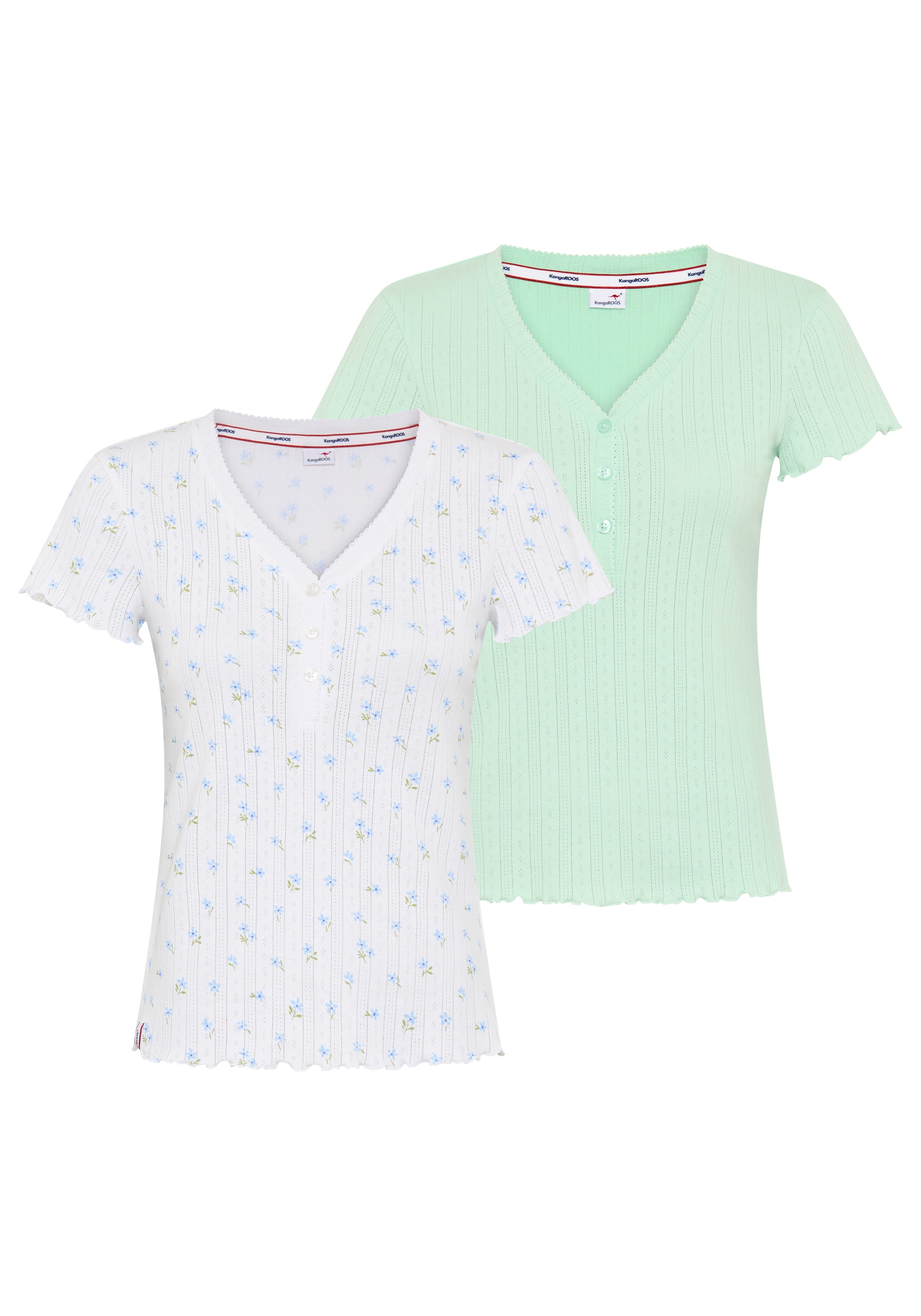 Image of KangaROOS T-Shirt Packung, Doppelpack, 2 mit Knopfleiste aus Pointelle