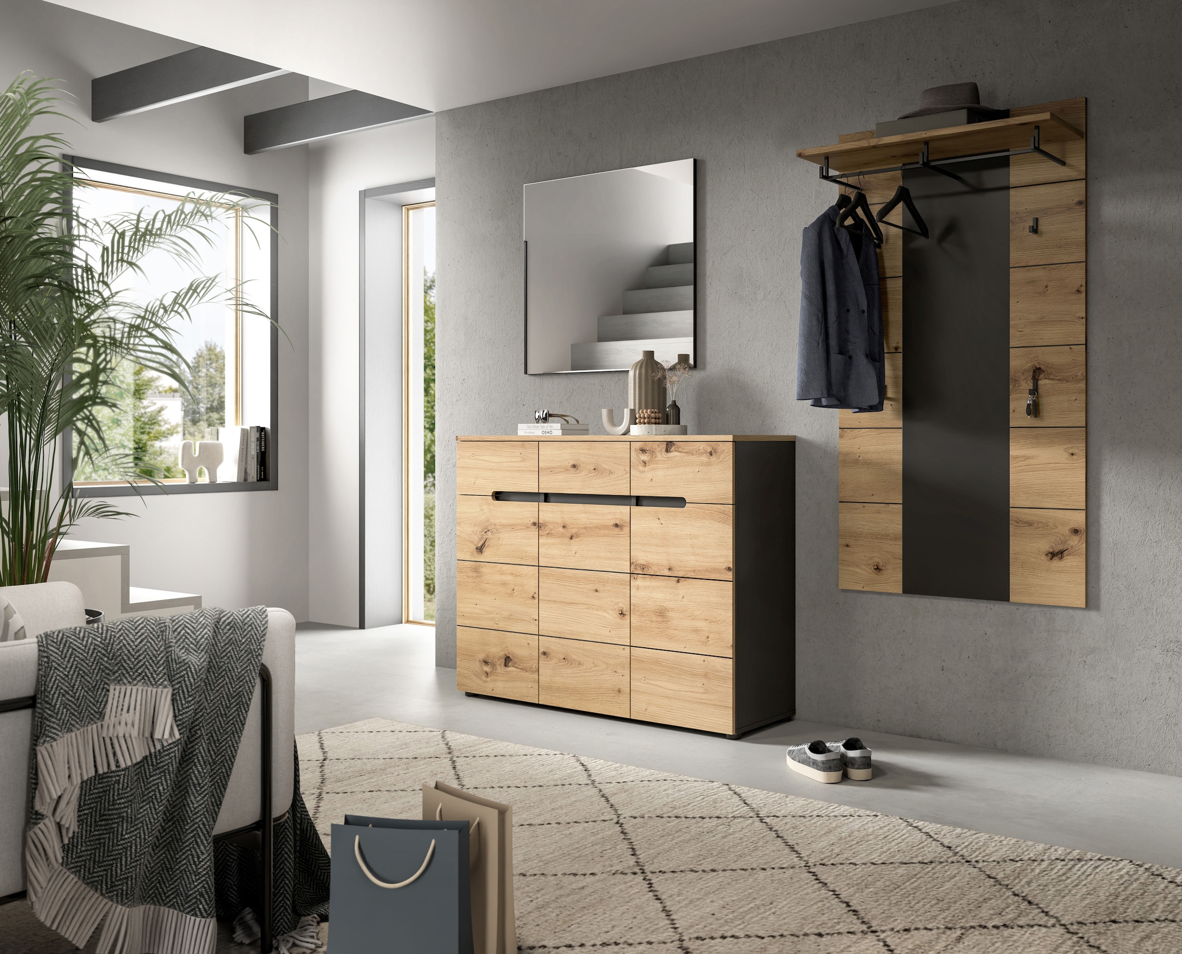 Home affaire Garderobenschrank »REHAT, TOPSELLER!, Breite 120 cm, 3 Türen, 3 Schubkästen, 12 Fächer« in verschiedenen Farben erhältlich, Platz für ca. 24 Paar Schuhe, 1 Stk. tlg. Schuhschrank, Kommode, Schuhkommode, Anrichte, Sideboard