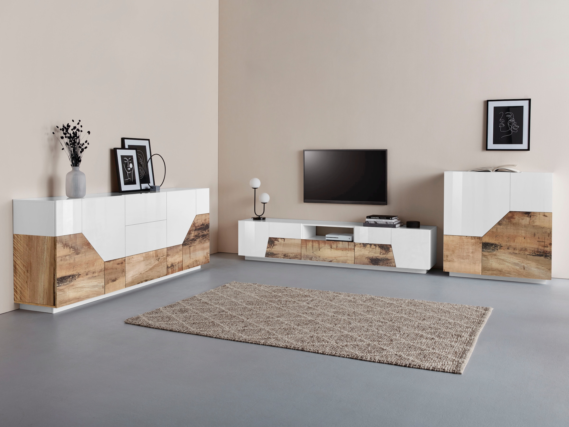 INOSIGN Sideboard »ALIEN-Kommode, Schrank, Anrichte mit 4 Türen und 3 Schubkästen«, Sideboard Breite ca. 200 cm "100 % Made in Italy"