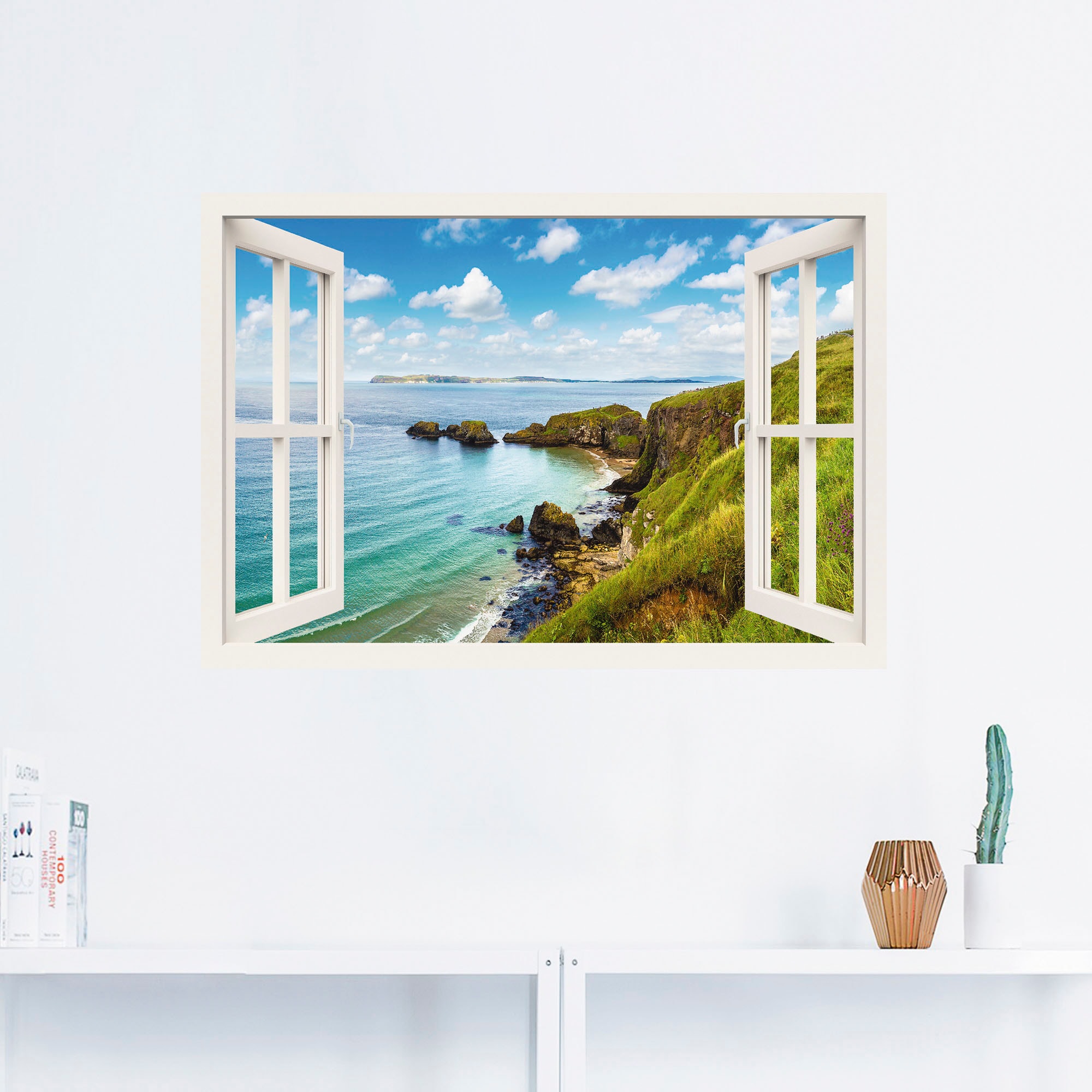 Artland Wandbild »Küstenweg in Nordirland durchs Fenster«, Meer Bilder, (1 St.), als Leinwandbild, Wandaufkleber oder Poster in versch. Grössen
