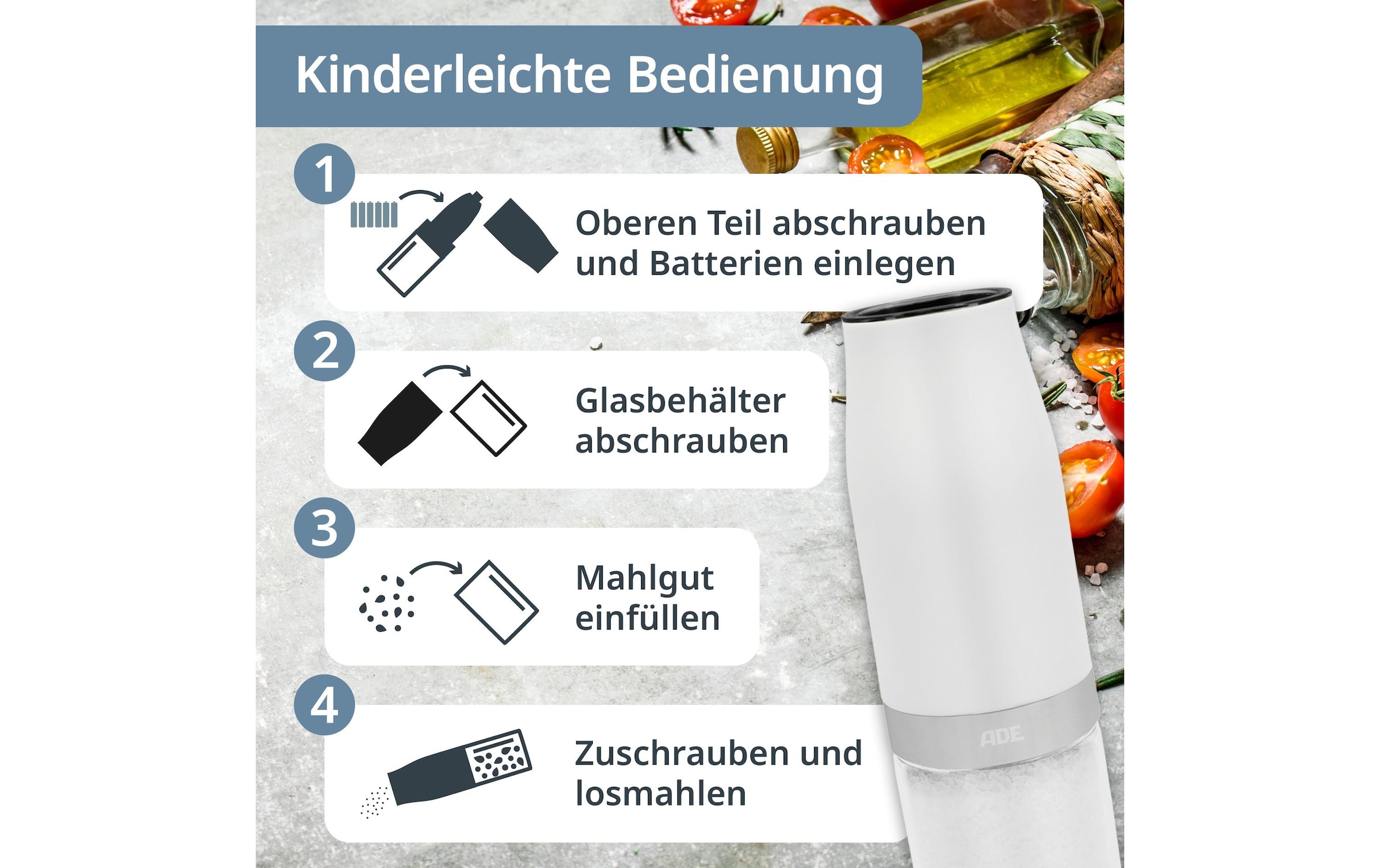 ADE Salz-/Pfeffermühle »2er Set 18,3 cm«, (2 St.)