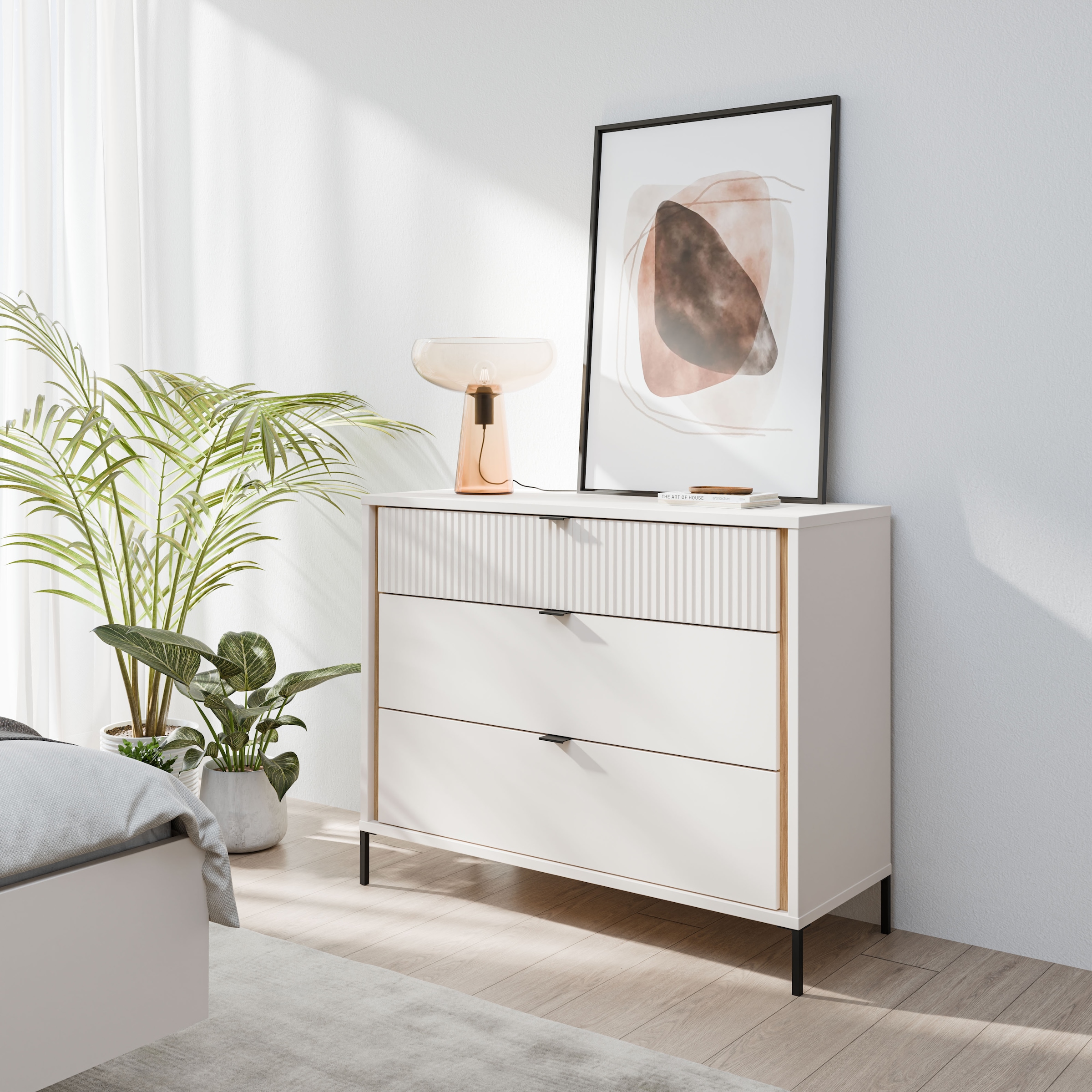 FORTE Kommode »Forte Seravel Sideboard 110 cm, Kashmir Beige/Mauvella Eiche« B/H/T109,4/87,2/41,5 cm, Metallfüsse schwarz