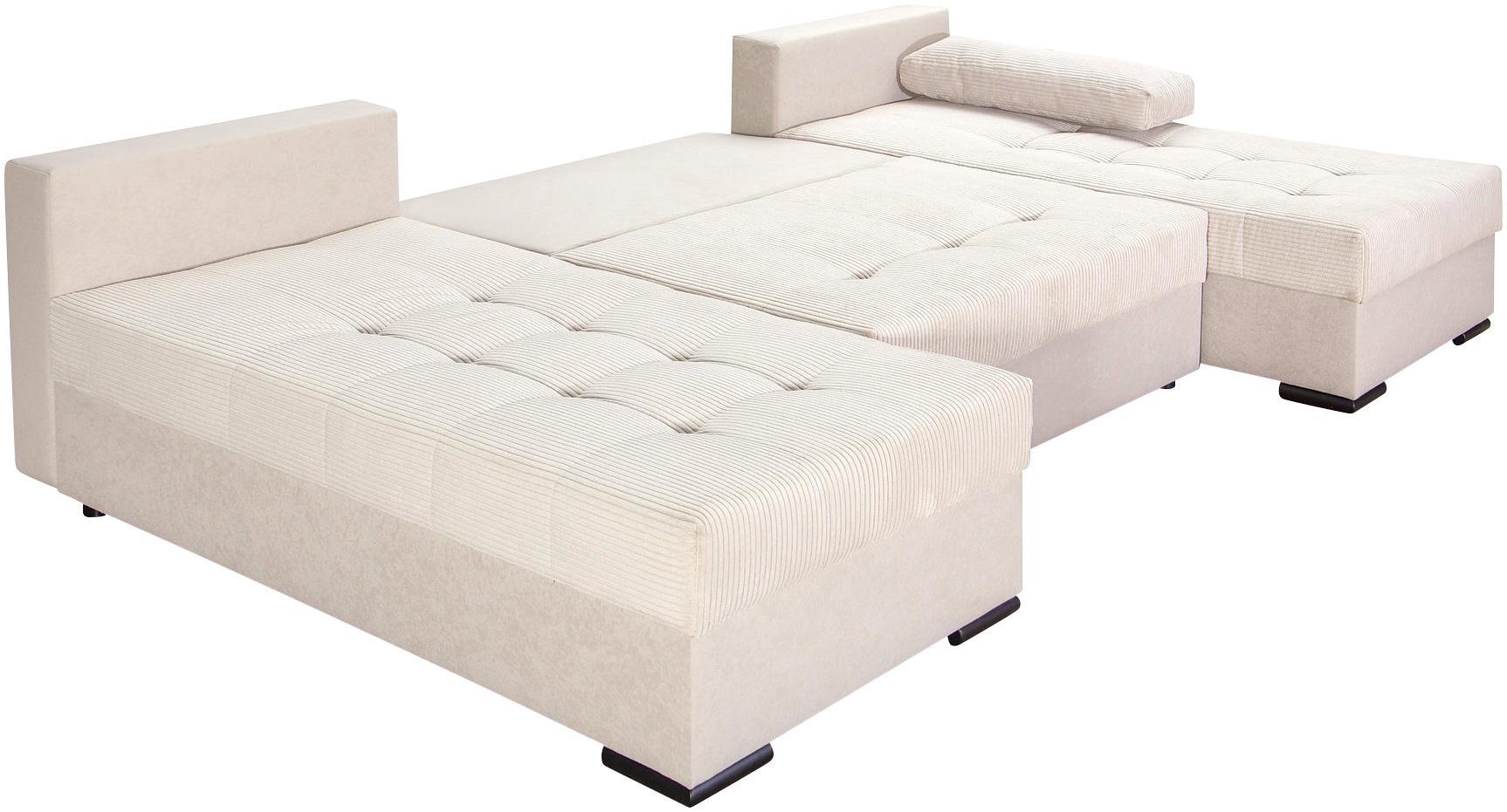 COLLECTION AB Wohnlandschaft »Josy, U-Form, Schlafsofa mit Bettkasten«, (Cord-/Mix), flexible Recamiere, Breite: 269cm, inklusive Rückenkissen, Cord/Mix