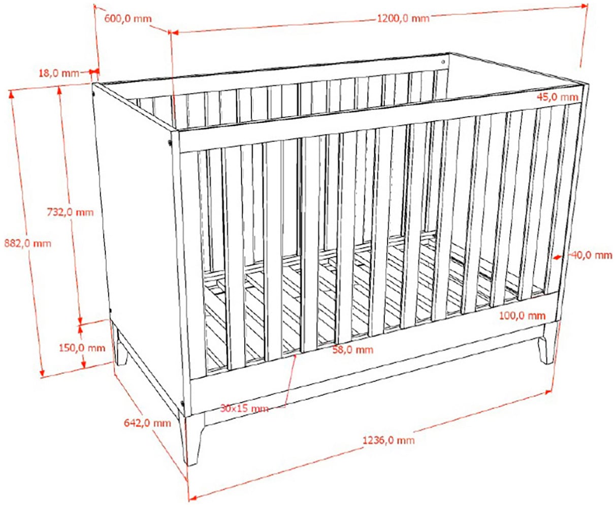 Vipack Lit bébé »Ilyas 60 x 120 cm inkl. 3-fach verstellbarem Lattenrost« Pflegeleichte Oberfläche in Dekor Nussbaum