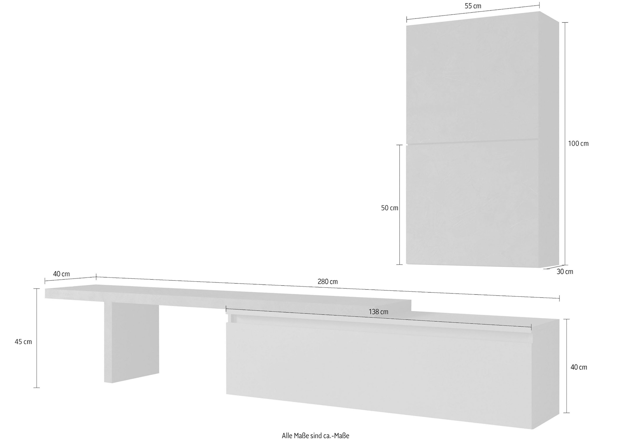 INOSIGN Wohnwand »INFINITY, 4tlg. Breite 280 cm, Höhe variabel, Wohnwand«, (Spar-Set, 4 St.), (Lowboard, Vebindungsboden/Aufsatz, 2x Hängewürfel)