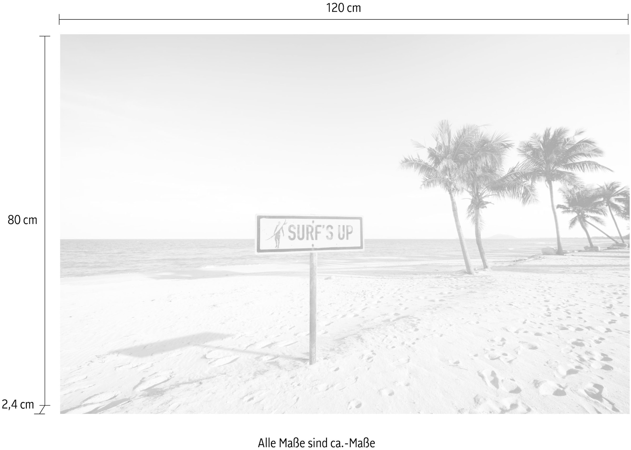 queence Acrylglasbild »Surf's up Strand«, Strand-Strandbilder-Meer-Meer Bilder-Palmen-Schwarz-Weiss, Fine Art-Print in Galeriequalität
