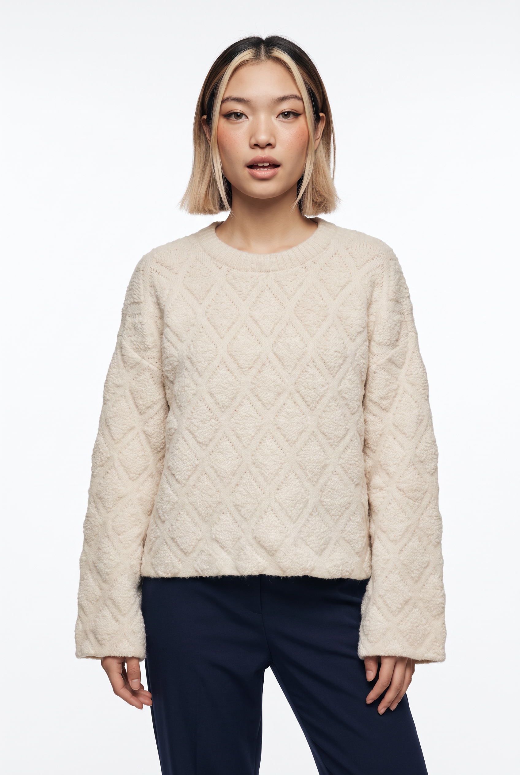 Image of Vero Moda Strickpullover "VMARGIE ARGYLE LS O-NECK PULLOVER" Materialmix, regular fit