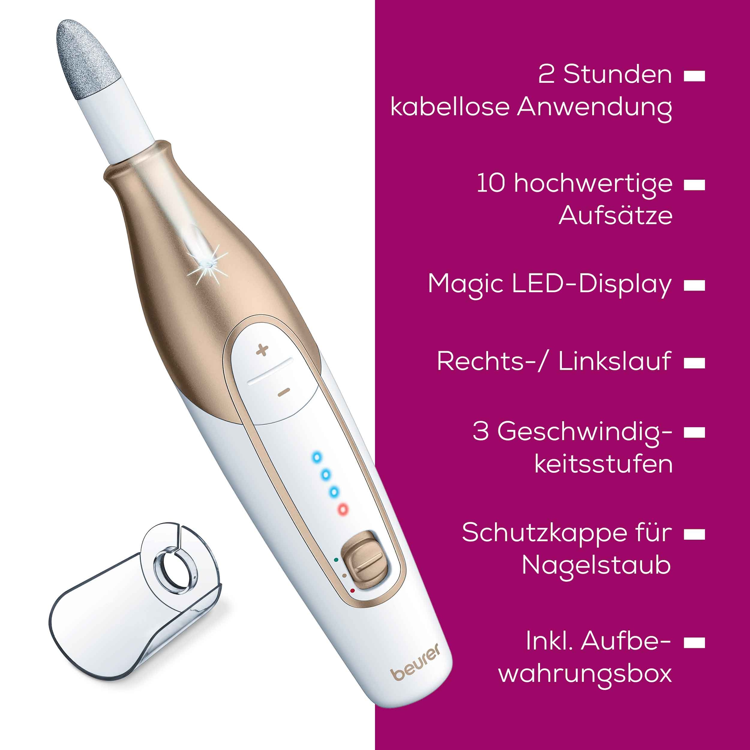BEURER Kit manucure-pédicure »MP 64 elektrische Nagelfeile mit Akku für kabellose  Maniküre« Mit 10 Aufsätzen für professionelle Maniküre und Pediküre zuhause
