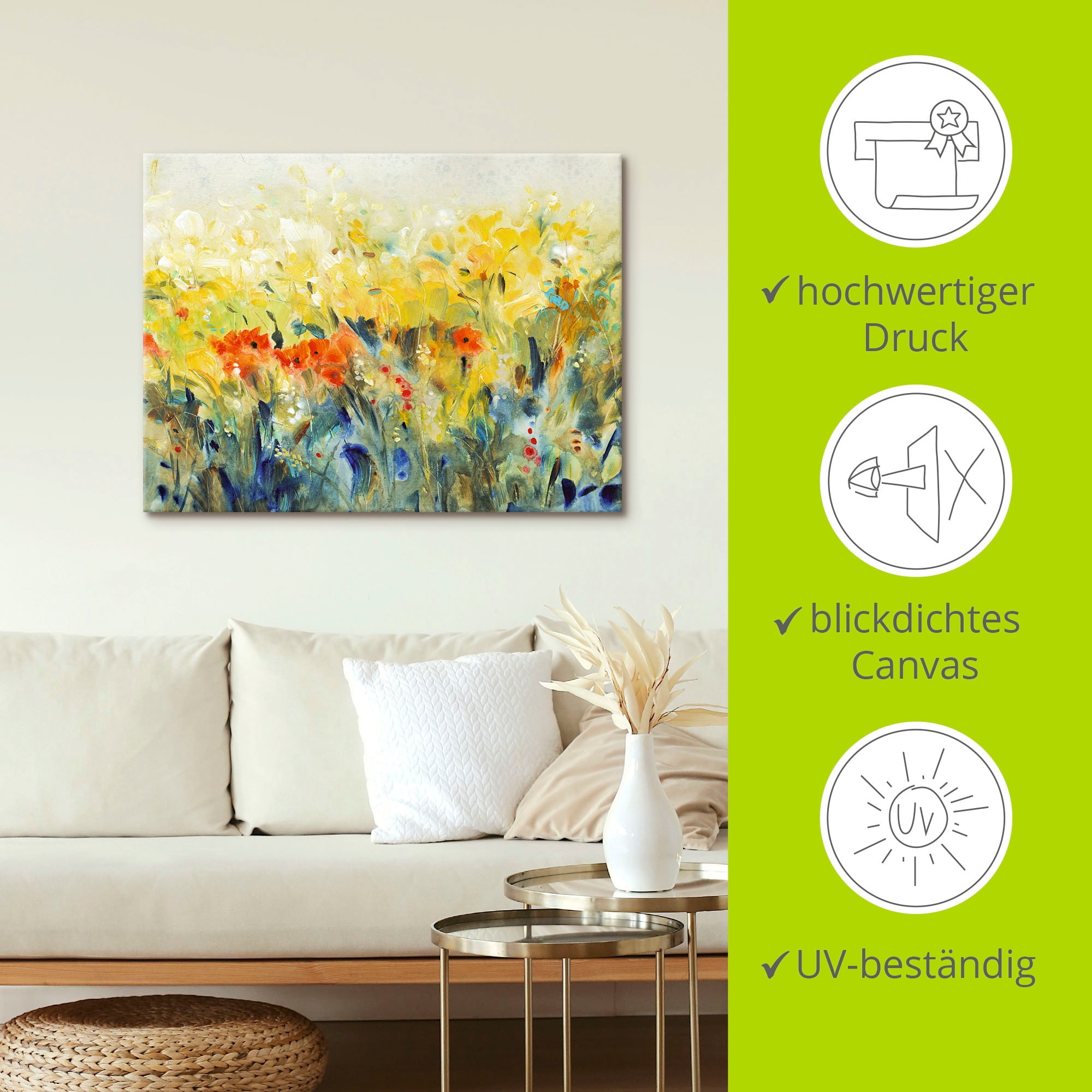 Artland Tableau sur toile »Schwingende Blumen II« Prairie fleurie 1 cuis tlg. tendu sur cadre en bois