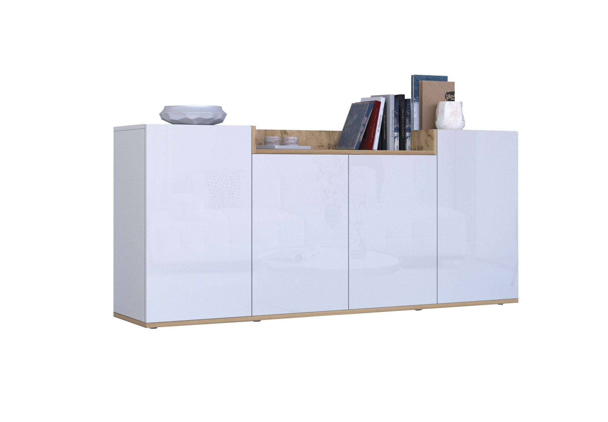 Image of GOODproduct Sideboard "BOLSENA, Kommode, Schrank,Lowboard mit 6 Fächer und offenes Ablagefach" 1 Stk. tlg. Breite 160 cm,stehend/hängend,Fronten Hochglanz lackiert,Made in Italy