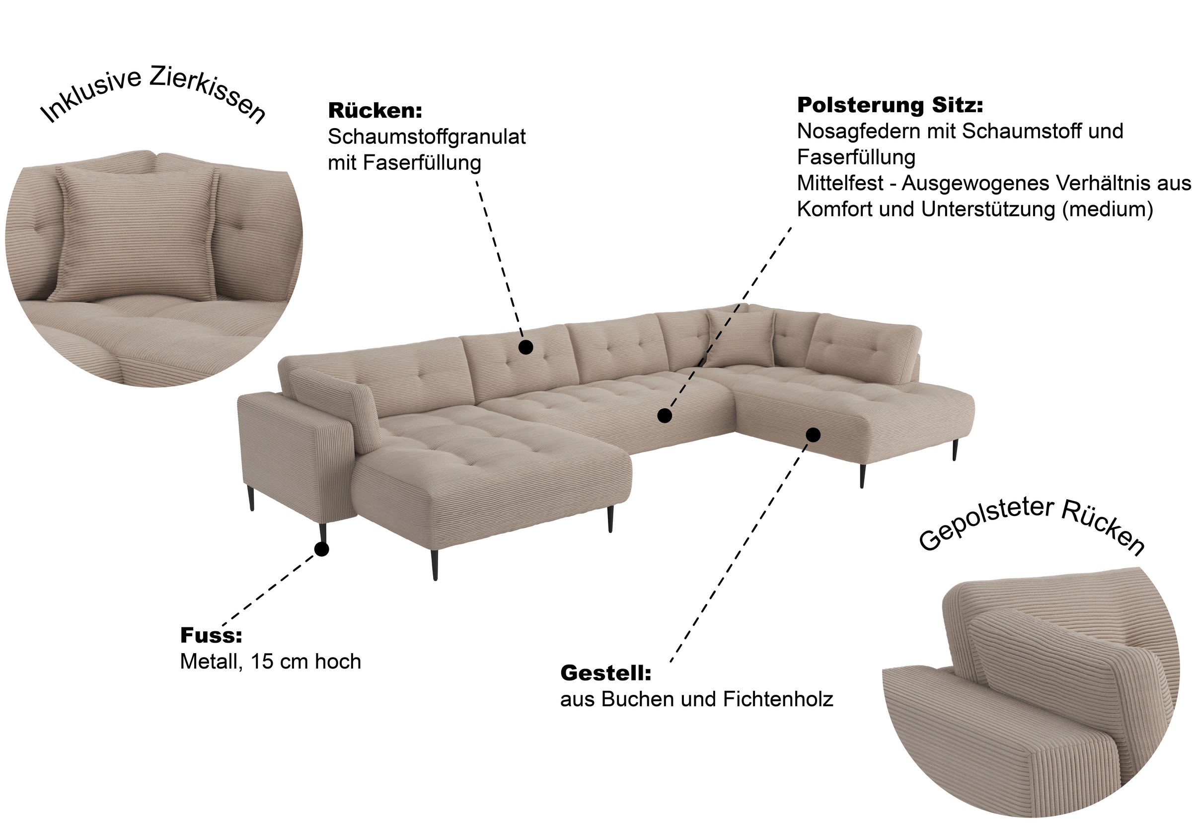 Trends by HG Wohnlandschaft »Leo U-Form, B: 360 cm mit Zierkissen«