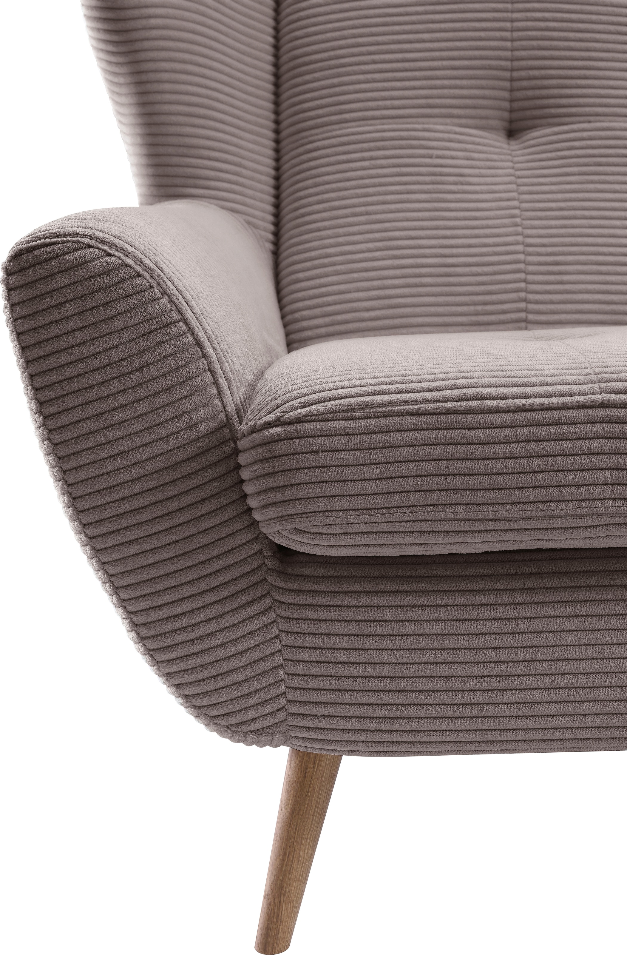exxpo - sofa fashion Sessel »ALVESTA, Ohrensessel, Loungesessel mit hohem Sitzkomfort«, gemütliche Rückenlehne, mit Knopfheftung und hohen Holzfüssen, in Cord