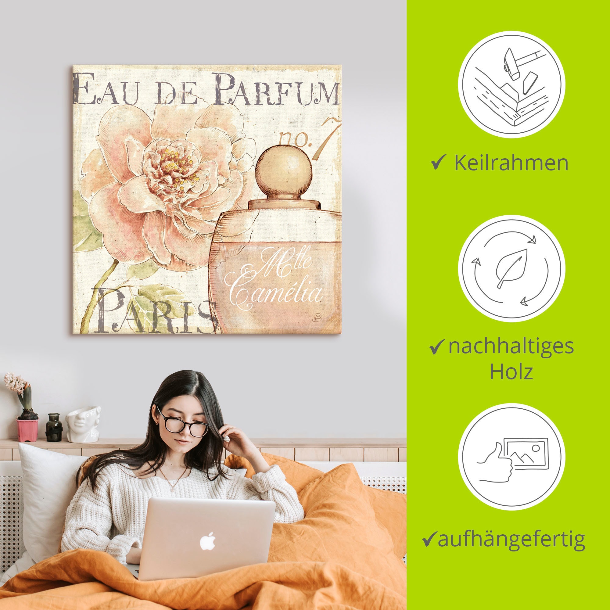 Artland Tableau sur toile »Blumen und Parfum II« 1 cuis tlg. auf Holzrahmen gespannt