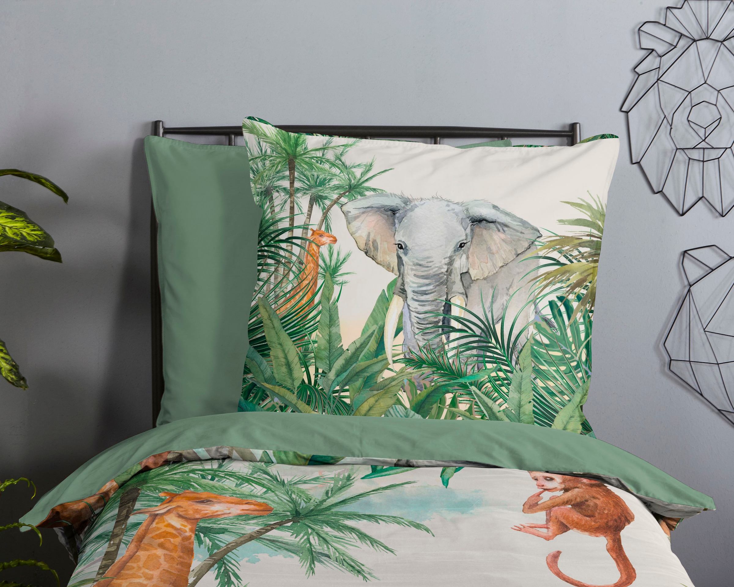 good morning Kinderbettwäsche »Jungles«, 100% Baumwolle, 135x200, Reissverschluss, Wendeoptik, Kind, Tier, Grün