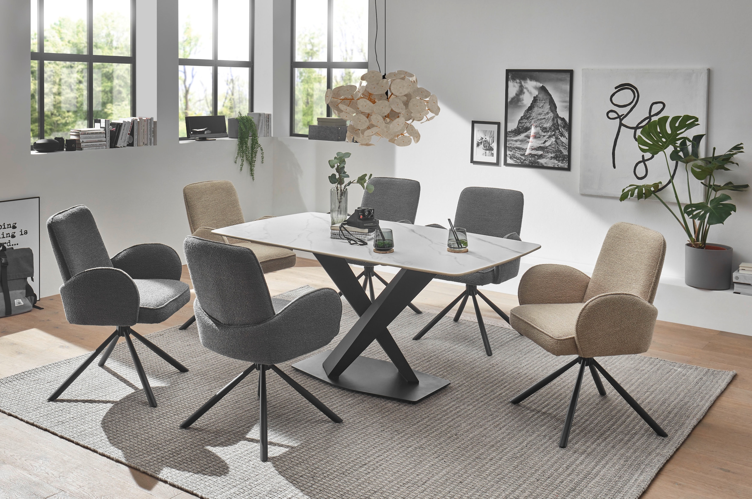 Stolkom Esstisch »Ventura Esszimmertisch Keramik, Esstisch Keramik BxHxT 180x75x90 cm«, Keramikoberfläche abgerundete Ecken, Metallgestell schwarz matt