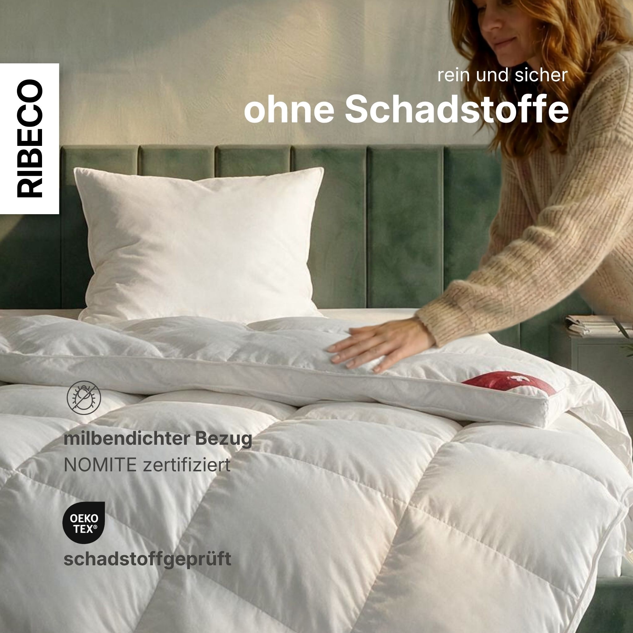 RIBECO Couette en duvet »Bettdecke in 135x200 und 155x220cm Topseller,« ultra-chaud Füllung 80 duvet 20 plumes 1 cuis tlg. Duvet et plumes, Made in Germany, avec coussin 80x80 cm offert