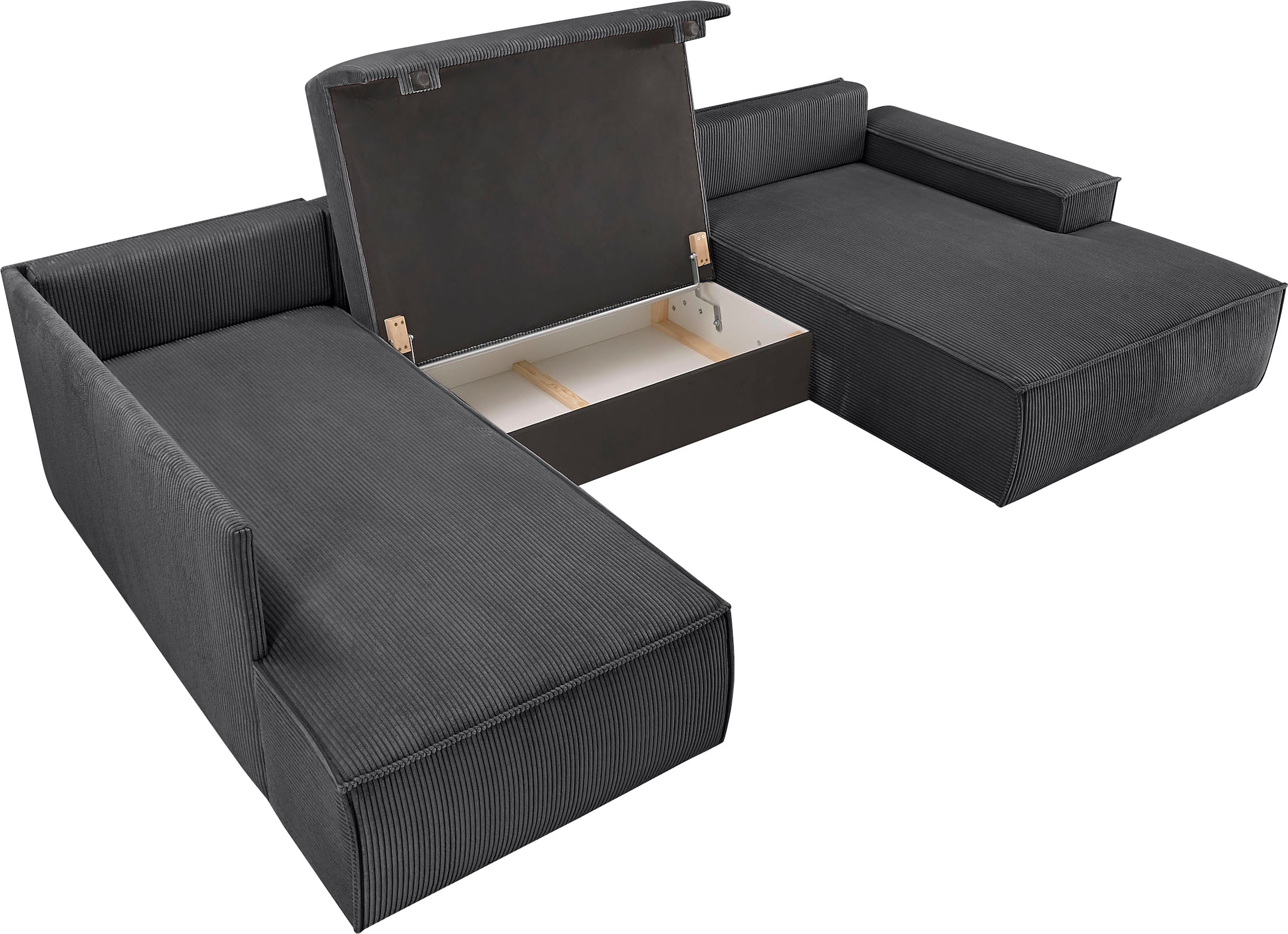 Home affaire Wohnlandschaft »SHERWOOD U-Form, 329 cm - OTTO. Verlässliche Qualität.« Schlaffunktion m. Bettkasten (194x139 cm), Cord, Vintage, Samtvelours