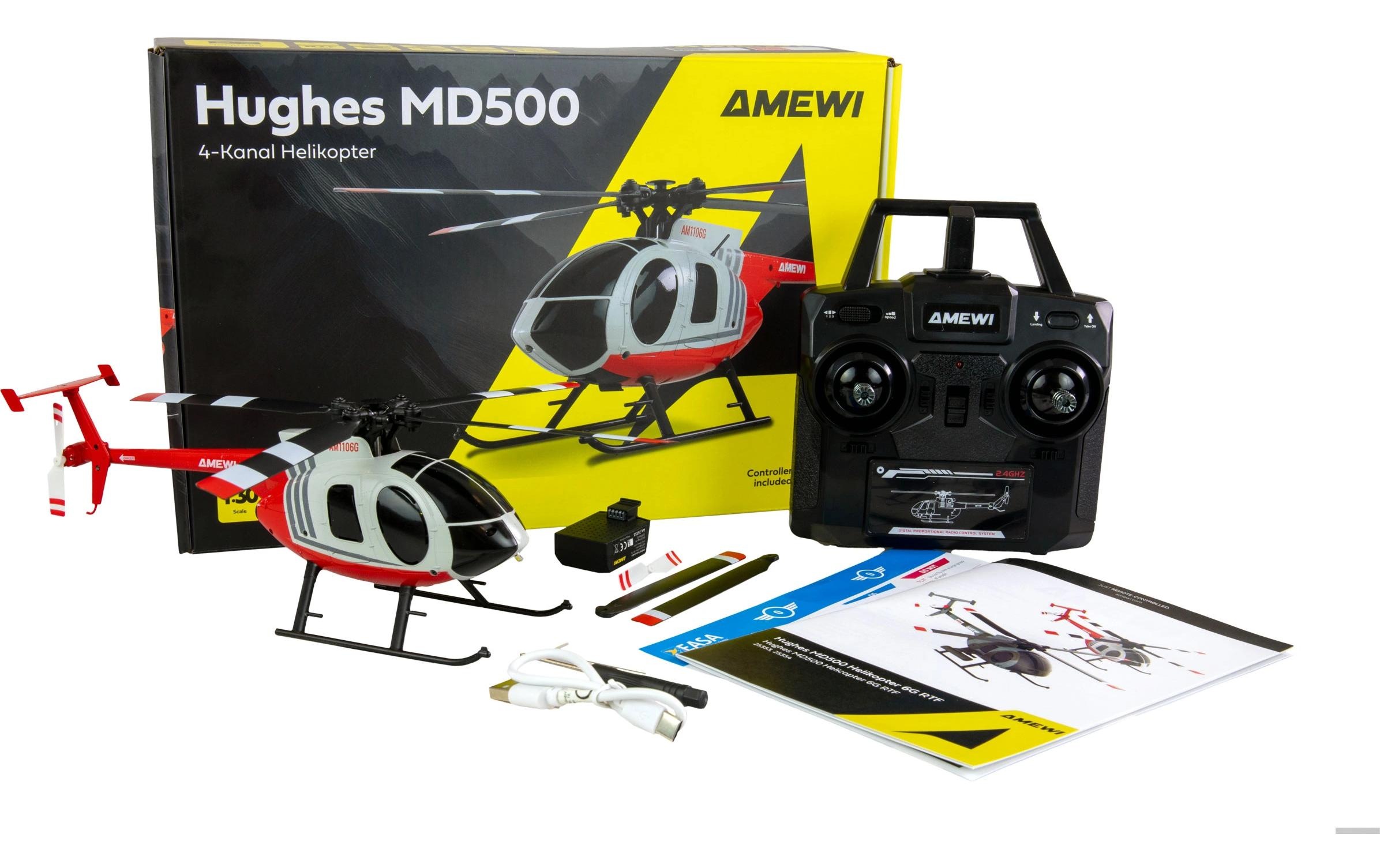 Amewi RC-Helikopter »Hughes MD500 Zivil 4-Kanal 6G RTF«, Antriebsart: Elektro Brushed, Bedienung: Fernsteuerung