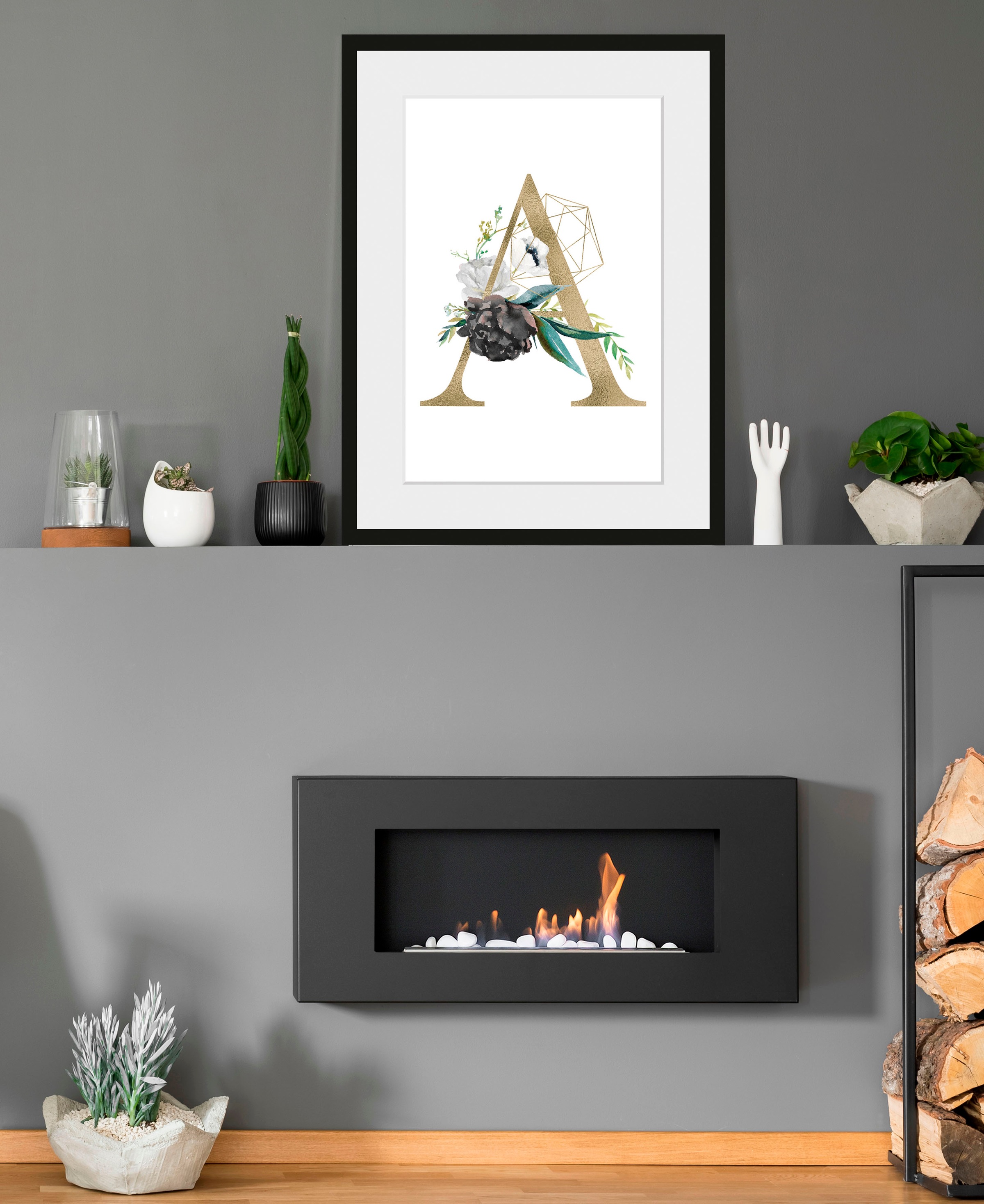 Image of queence Bild "A" A Buchstaben Pflanzen Pflanzenbilder 1 Stk. tlg. HD Premium Poster-Druck inkl. Holzrahmen
