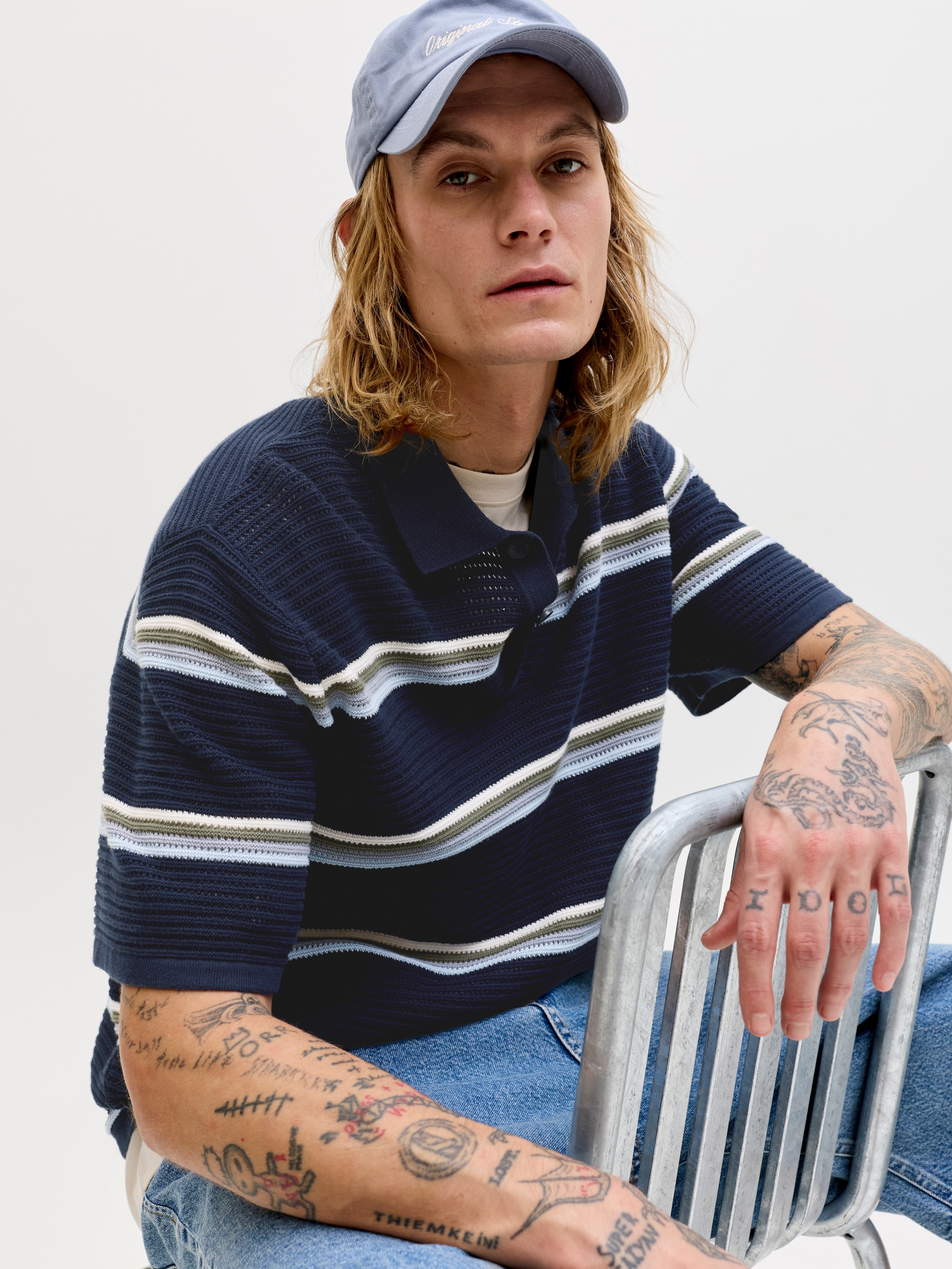 Jack & Jones Pull à col polo »JORMAINE KNIT STRIPE POLO SN« coton, coupe décontractée