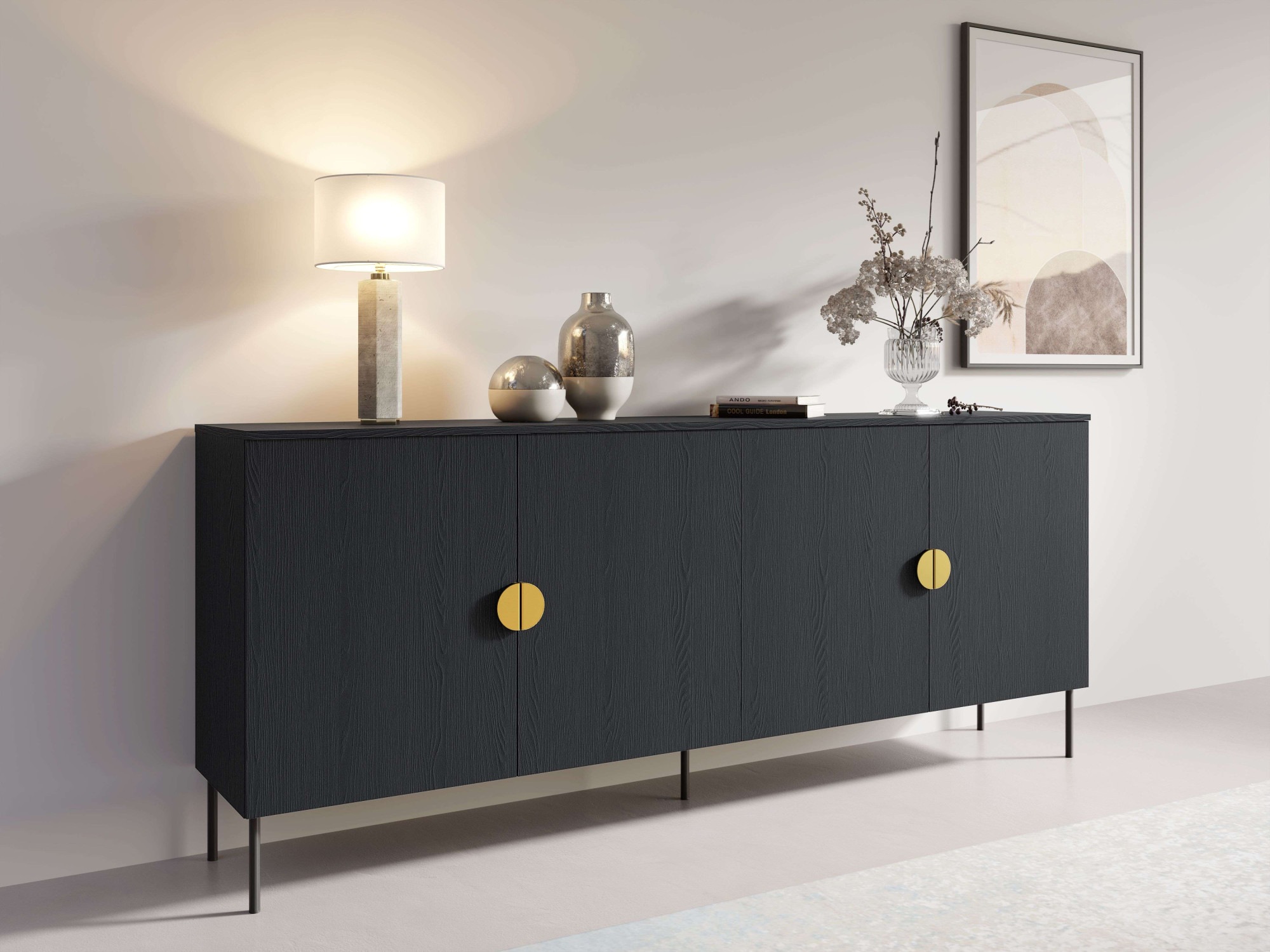 Image of Home affaire Kommode "BELLOT Sideboard mit 4 Fächer, 4 Türen, B/T/H: 213/40/87,6 cm" Schubkastenkommode mit Metallgriffen und viel Stauraum