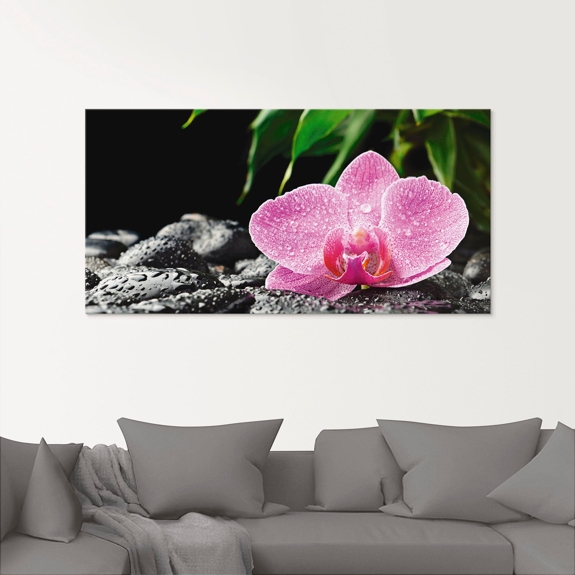 Artland Glasbild »Rosa Orchidee auf schwarzen Zen Steinen« Blumen 1 Stk. tlg. in verschiedenen Grössen