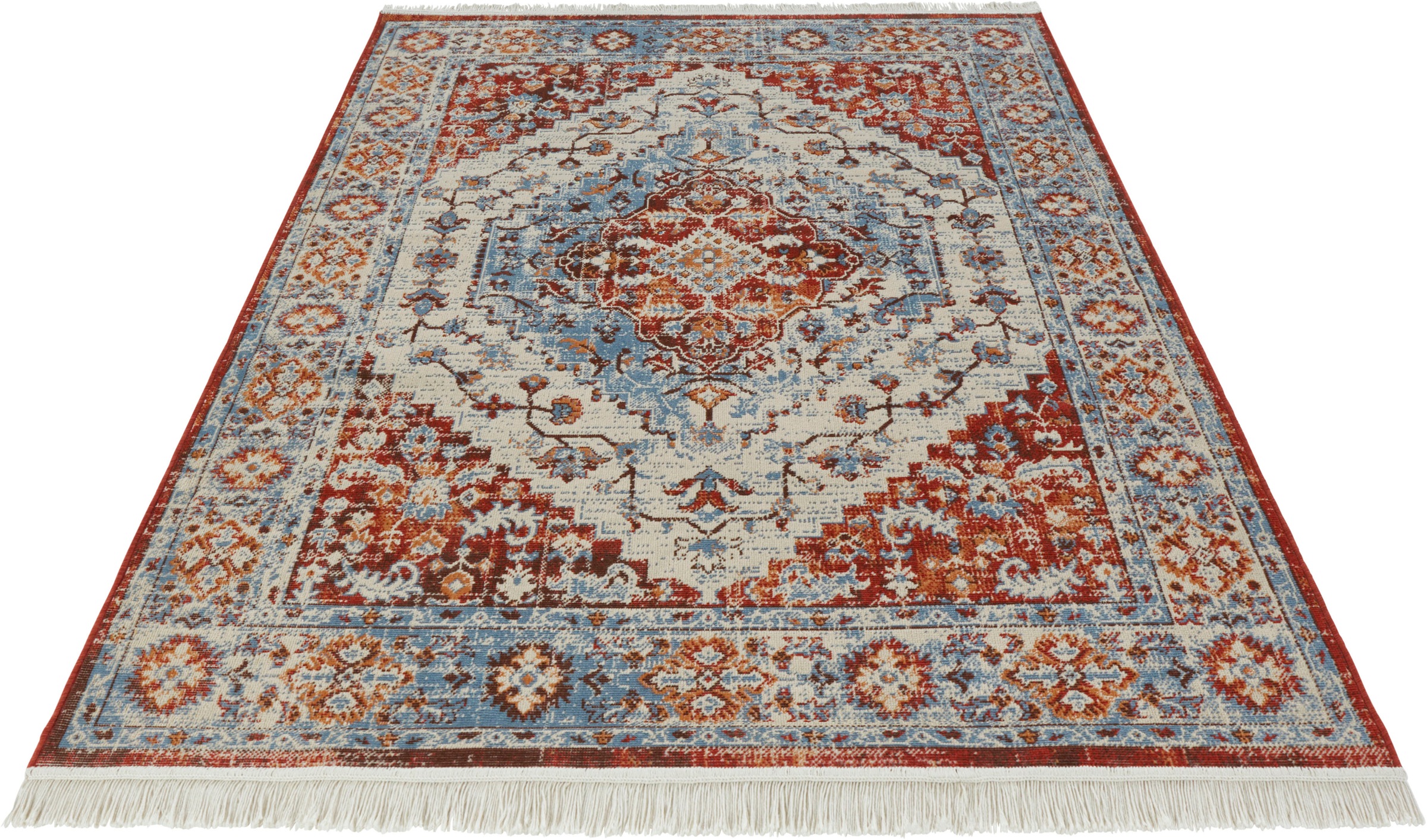 Image of NOURISTAN Designteppich »Samia«, rechteckig, 1 mm Höhe, Faltbarer Deko-Teppich, Orient Optik, Vintage Design, Fransen, Wohnzimmer, Schlafzimmer, Robust, Pflegeleicht bei Ackermann Versand Schweiz