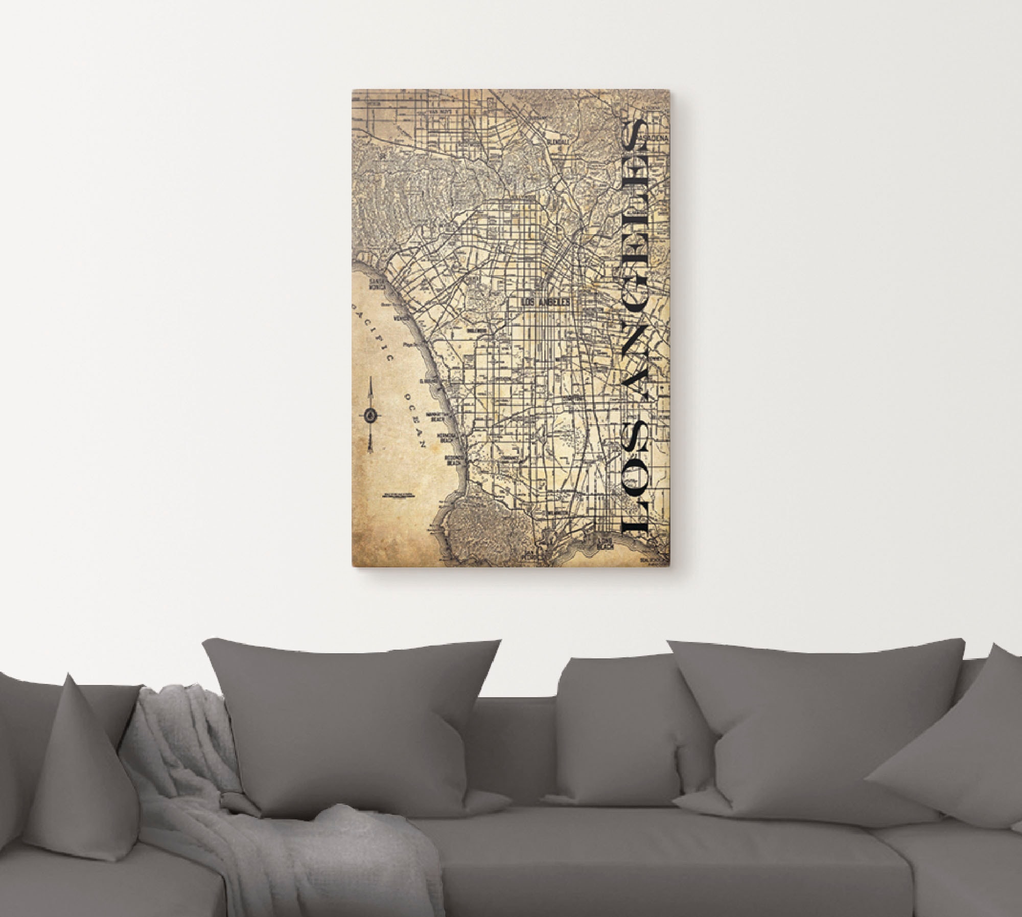 Artland Leinwandbild »Los Angeles Karte Strassen Karte Sepia«, Amerika, (1 St.), auf Keilrahmen gespannt