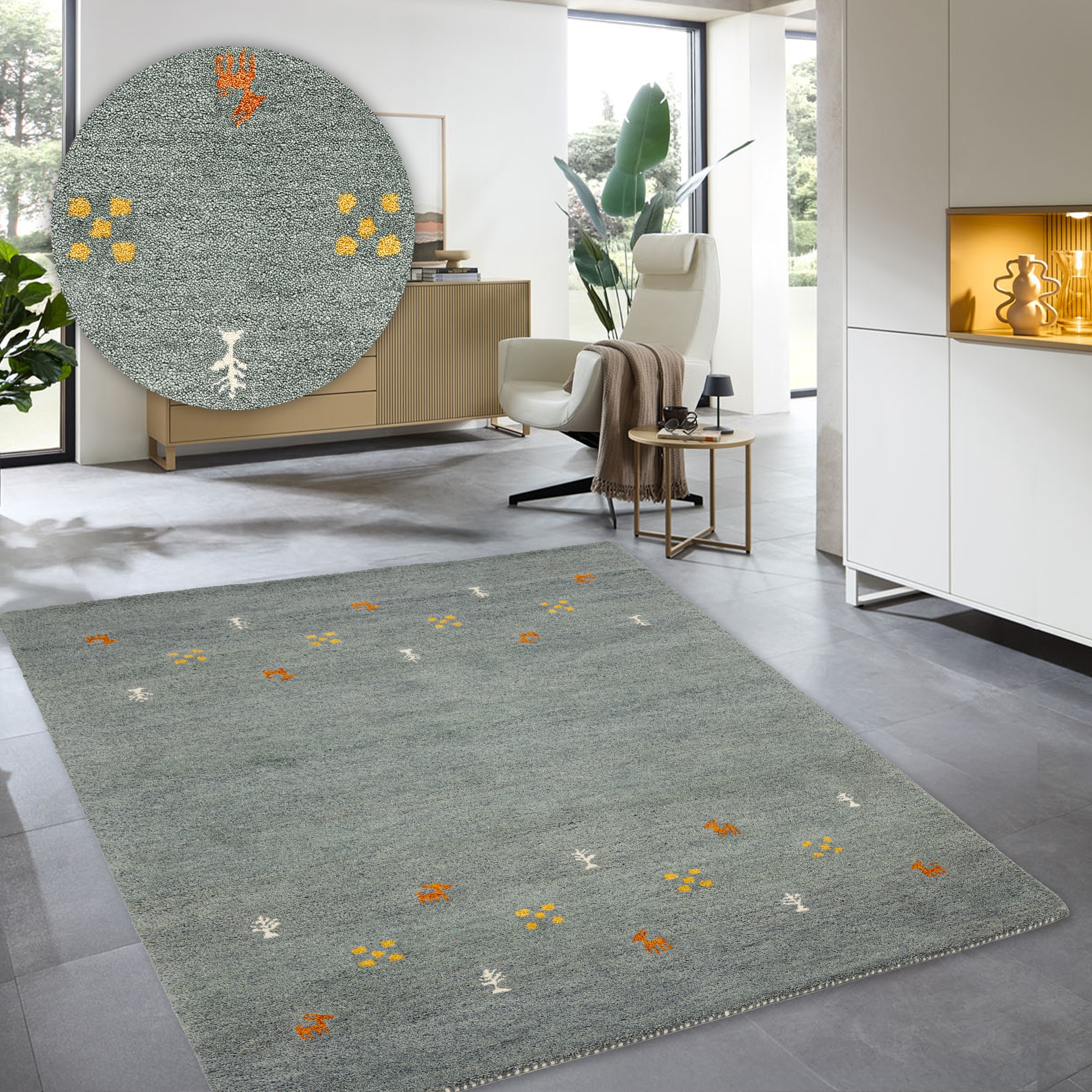 THEKO Wollteppich »Gabbeh Motiv, Handgefertigt, Teppich, Tiermotiv,  reine Wolle« rechteckig 14 mm Höhe reine Wolle, handgewebt, Wohnzimmer, Schlafzimmer, Esszimmer