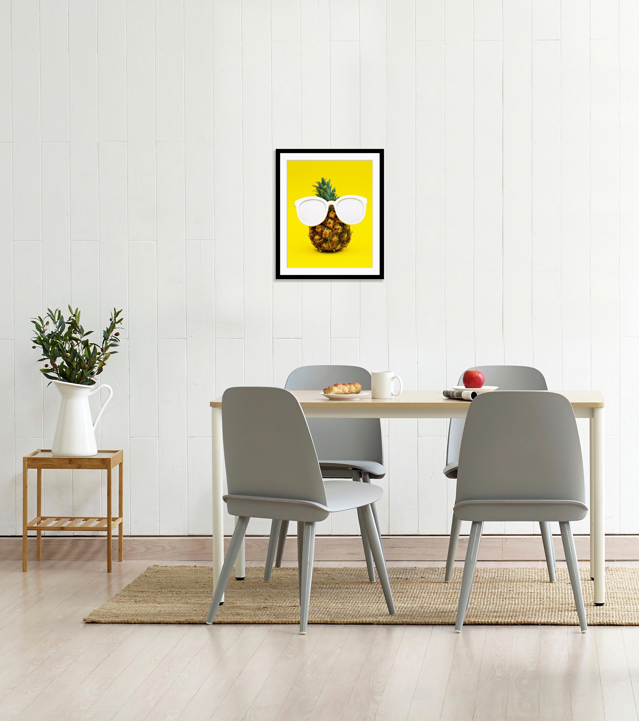 queence Bild »Alessio«, Obst-Obst Bilder-Kunst-Lebensmittel-Ananas, HD Premium Poster-Druck inkl. Holzrahmen