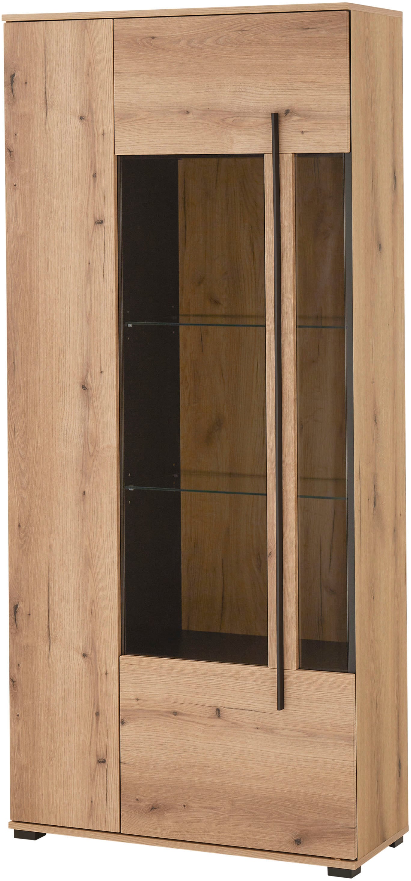 INOSIGN Vitrine »Cantara, Vitrinenschrank in Eiche Evoke oder weiss, Standvitrine«, schwarzer Stangengriff, ausreichend Stauraum, vielseitig einsetzbar