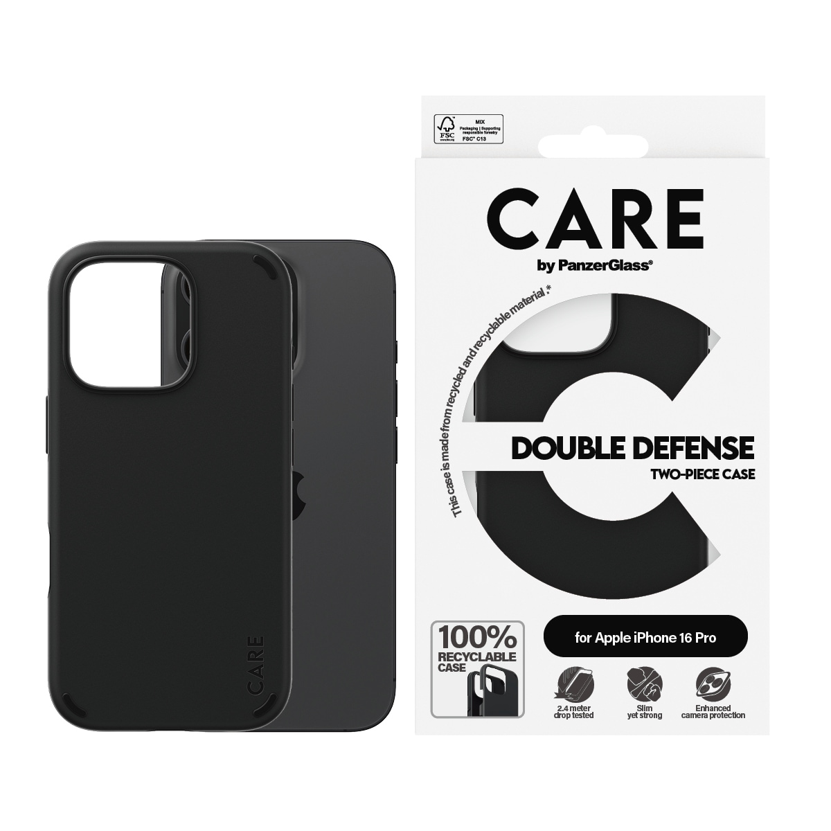 CARE by PanzerGlass Handyhülle "Double Defence Case für Apple iPhone 16 Pro" Smartphones Backcover, Schutzhülle, Handyschutzhülle, Case, Schutzcase, stossfest