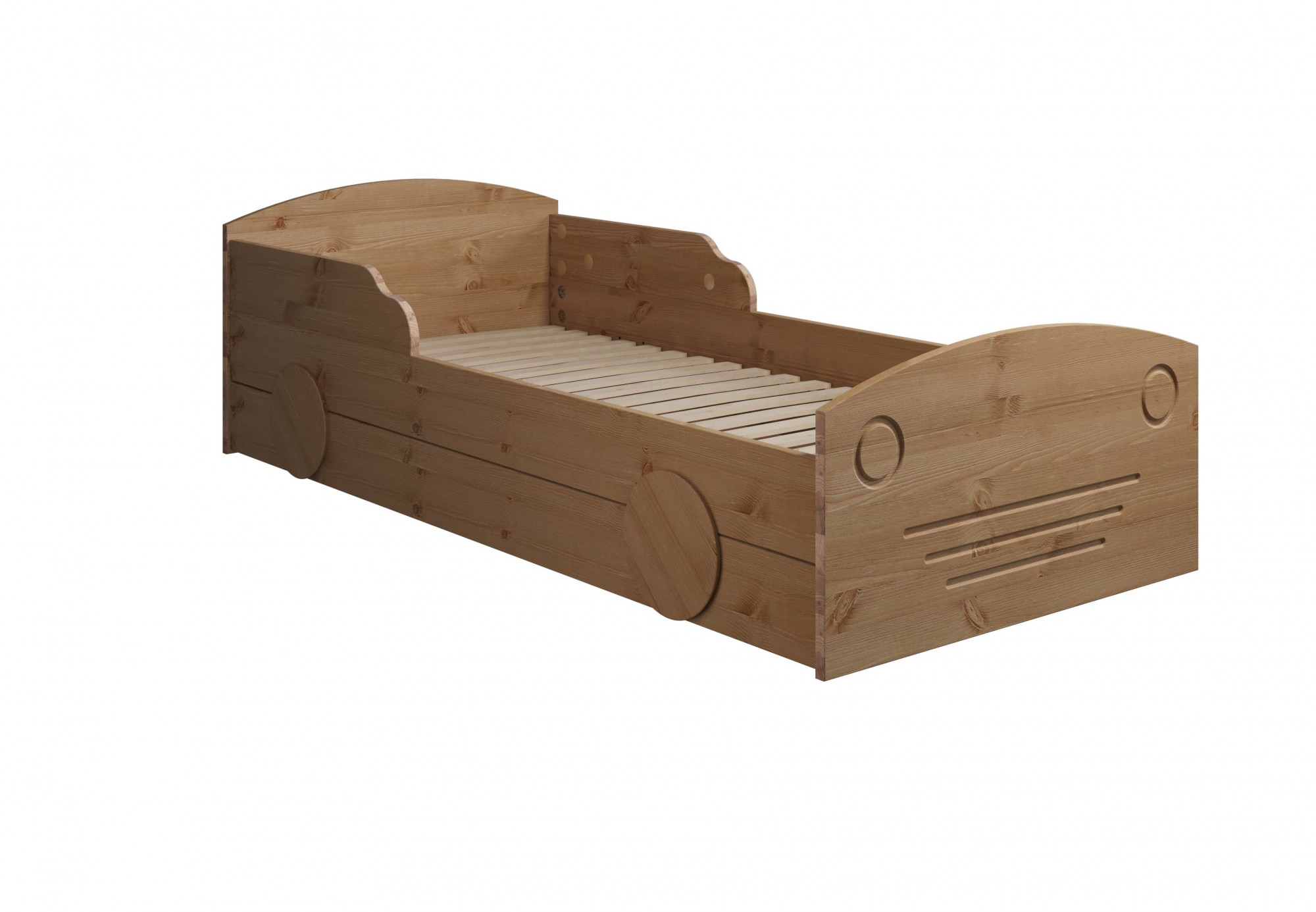 Lüttenhütt Kinderbett »Levke, zertifiziertes Massivholz (Kiefer), 90x200cm + 80x160cm«, Autobett, mit Rausfallschutz, inklusive Schubkasten und Lattenrost