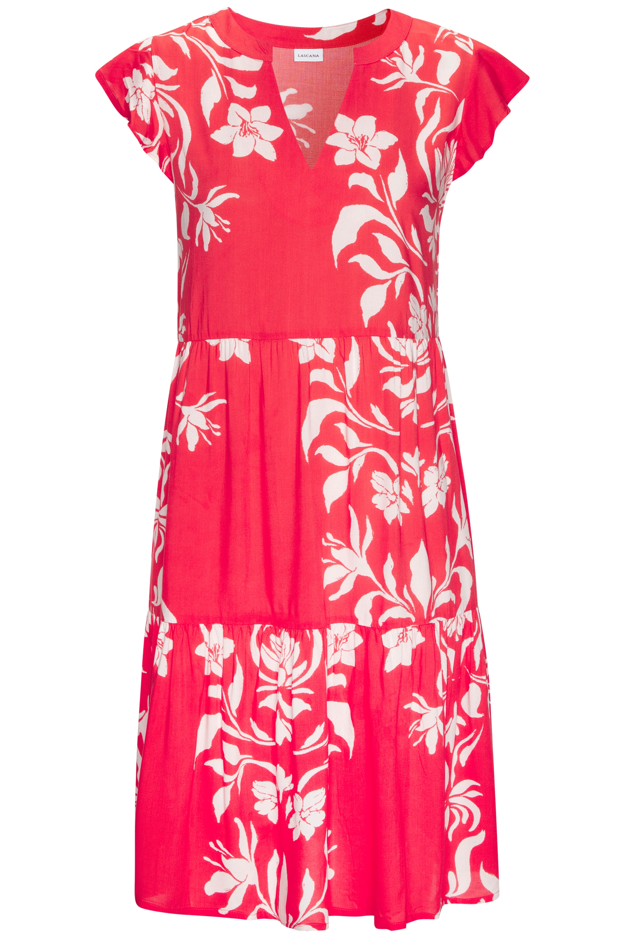 LASCANA Robe d'été avec imprimé floral et manches papillon mignonnes, robe d'été, robe de plage