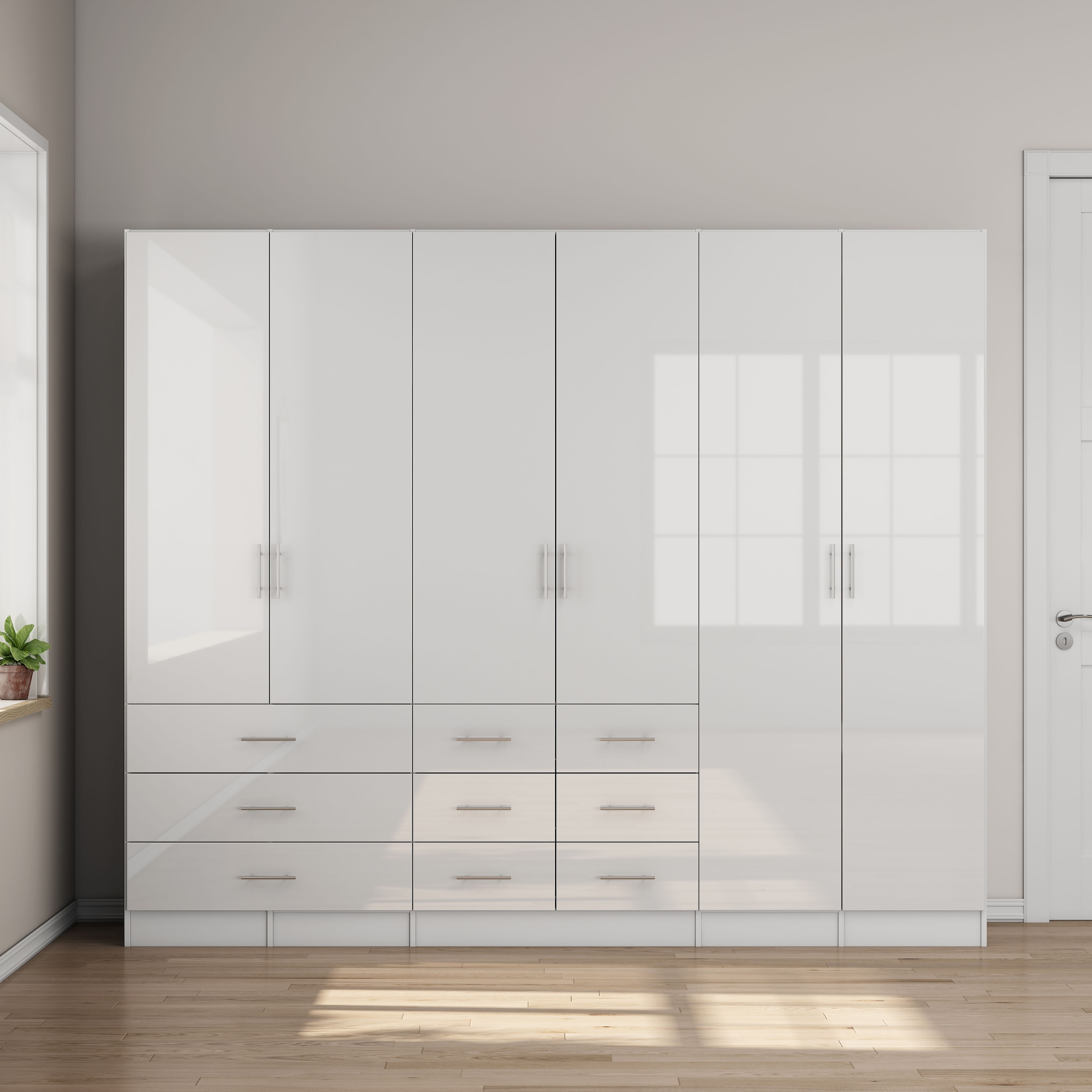 GOODproduct Kleiderschrank »Trento Schlafzimmerschrank Garderobe hochglanz« Schrank mit 6 Türen und 9 Schubladen, höchglänzende Fronten