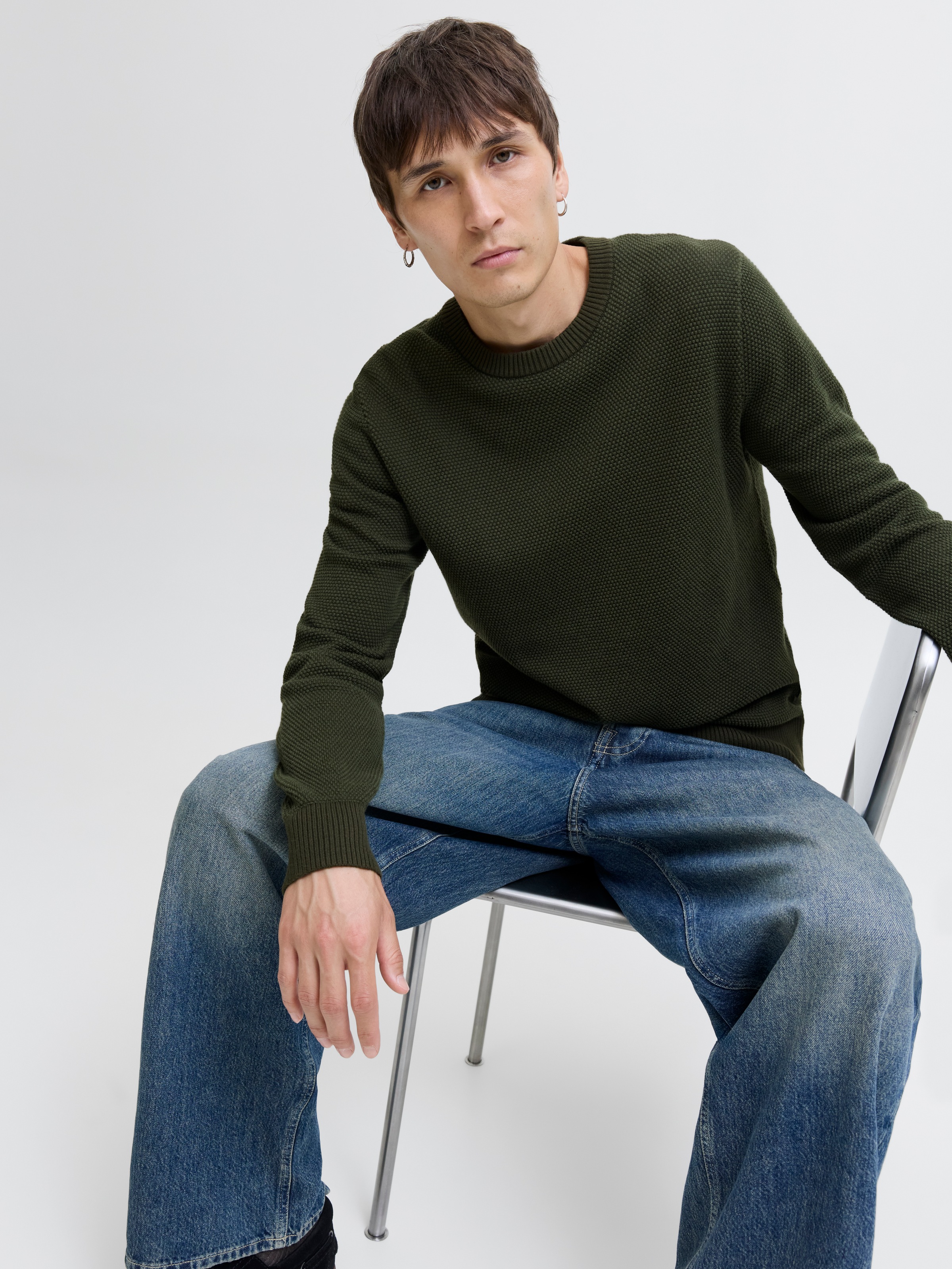 Jack & Jones Rundhalspullover »JJEGLOBE KNIT CREW NECK NOOS« in Strick Optik