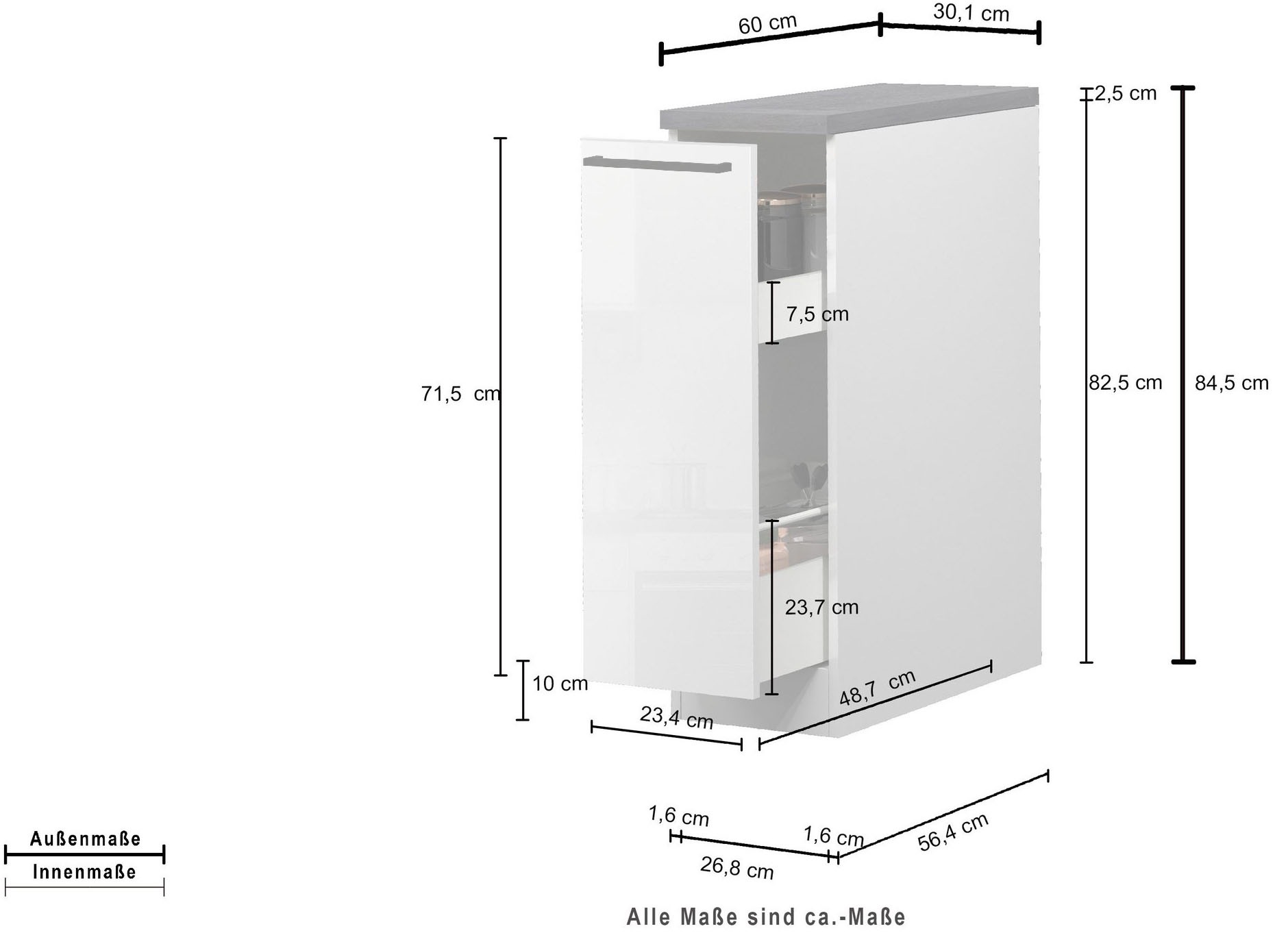 KOCHSTATION Armoire à pharmacie »KS-Sole,Apothekerkommode« Breite/Höhe 30/85 cm, Anbau-und Unterbau möglich