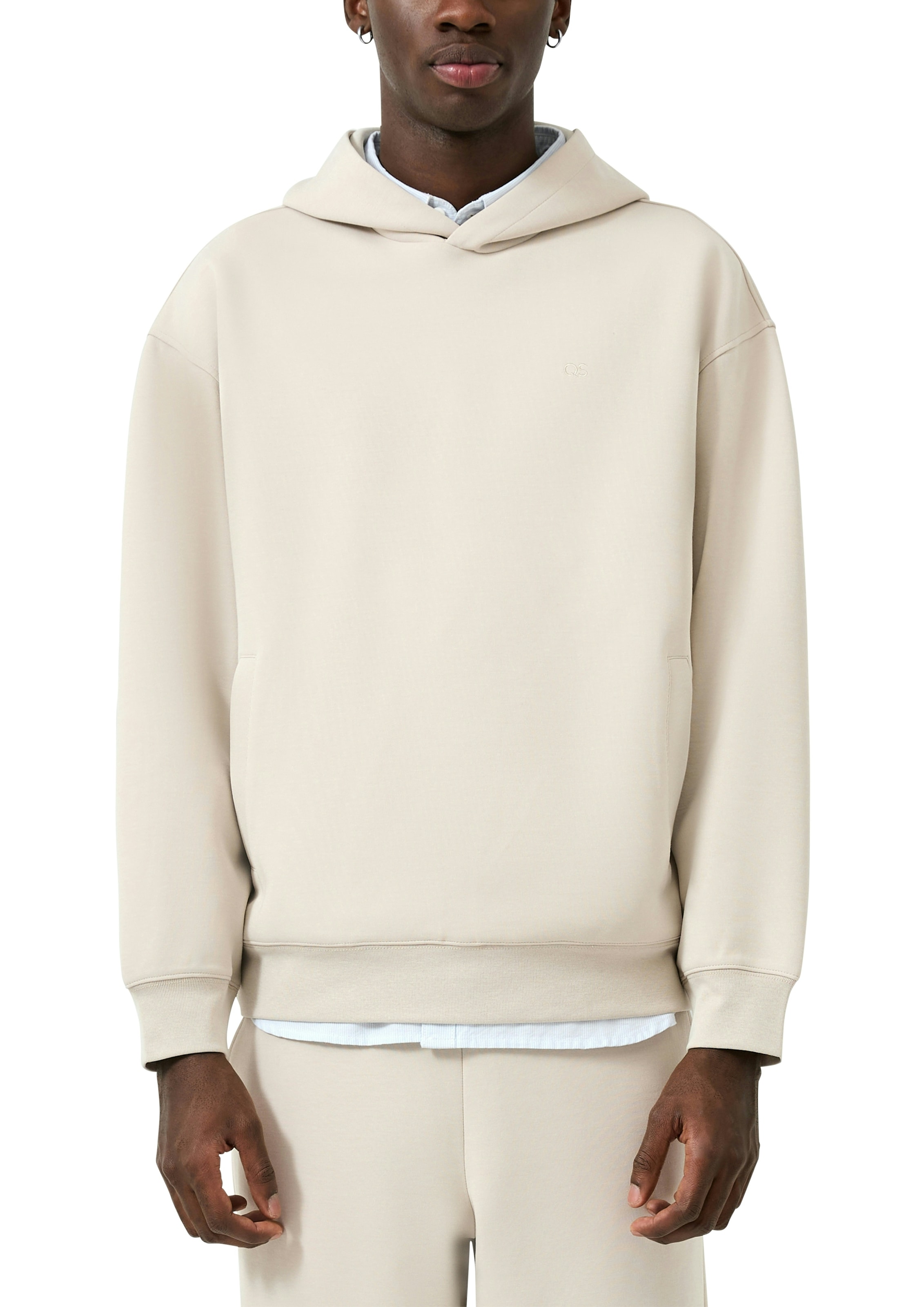 QS Kapuzensweatshirt , unifarben, mit Logo-Stickerei

