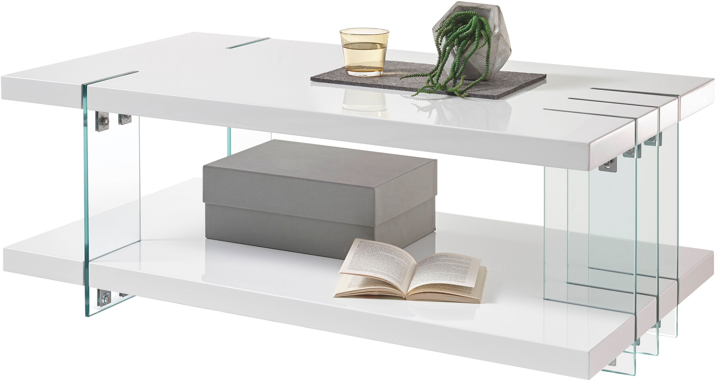 Stolkom Couchtisch »Dallas«, weiss hochglanz, Tisch mit Glaselementen