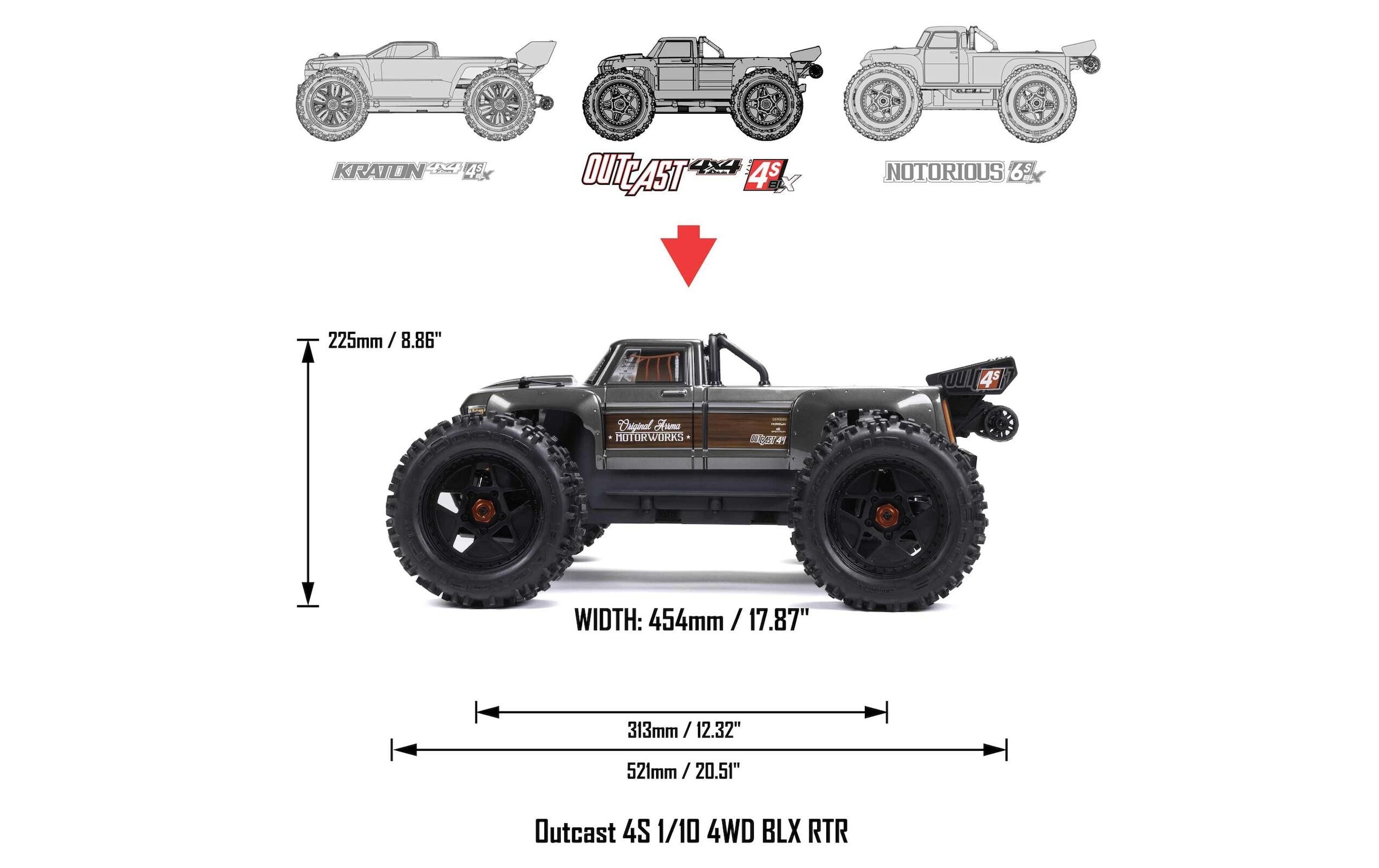 RC-Auto »Arrma Outcast 4x4 4S V2 BLX Rot ARTR«