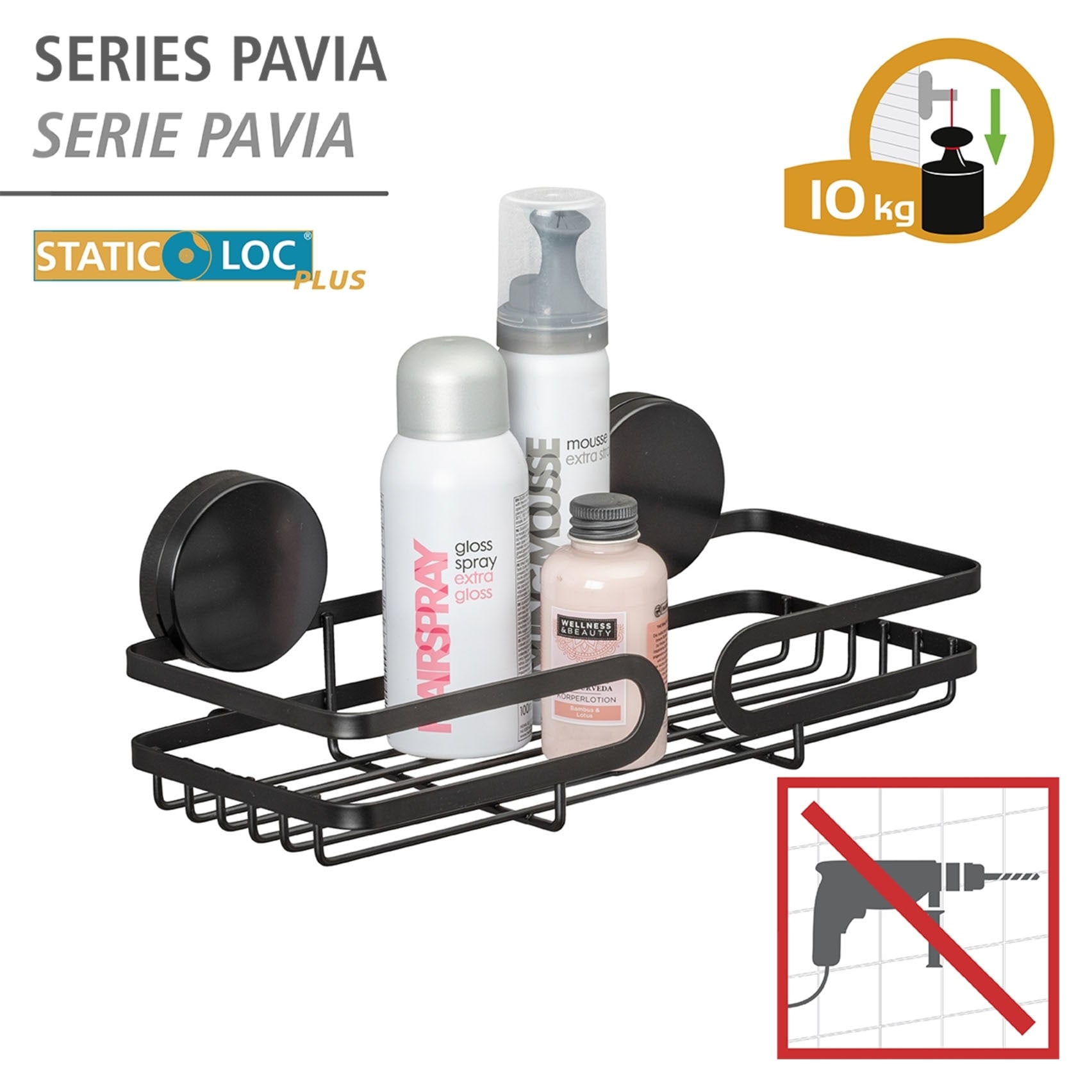 WENKO Tablette de douche »Static-Loc® Plus  Pavia« Étagère de salle de bain, fixation sans perçage