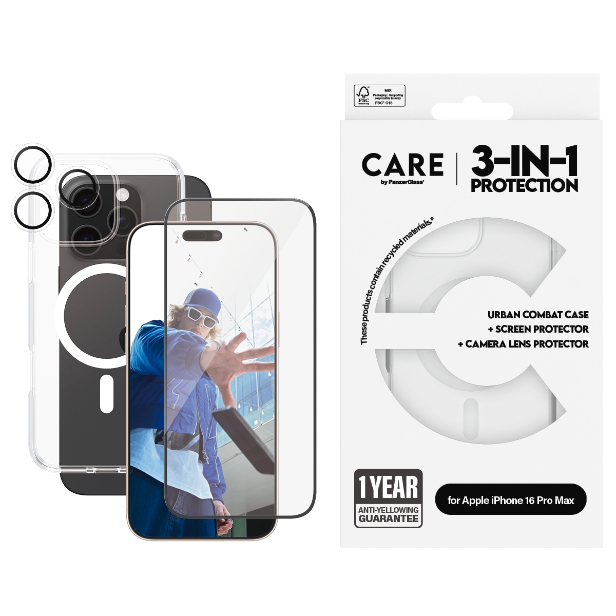 Image of CARE by PanzerGlass Handyhülle "Flagship 3-in-1 für Apple iPhone 16 Pro Max" Backcover, Schutzhülle, Handyschutzhülle, Case, Schutzcase, stossfest
