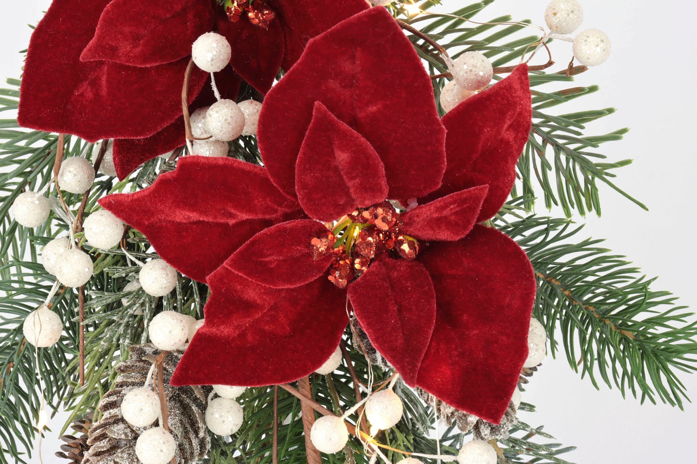 I.GE.A. Winterliche Kunstpflanze »Gesteck, Poinsettia mit LED Beleuchtung, Weihnachtsdeko,«, Kunstblumen-Arrangement mit Weihnachtsstern, Weihnachtsgesteck